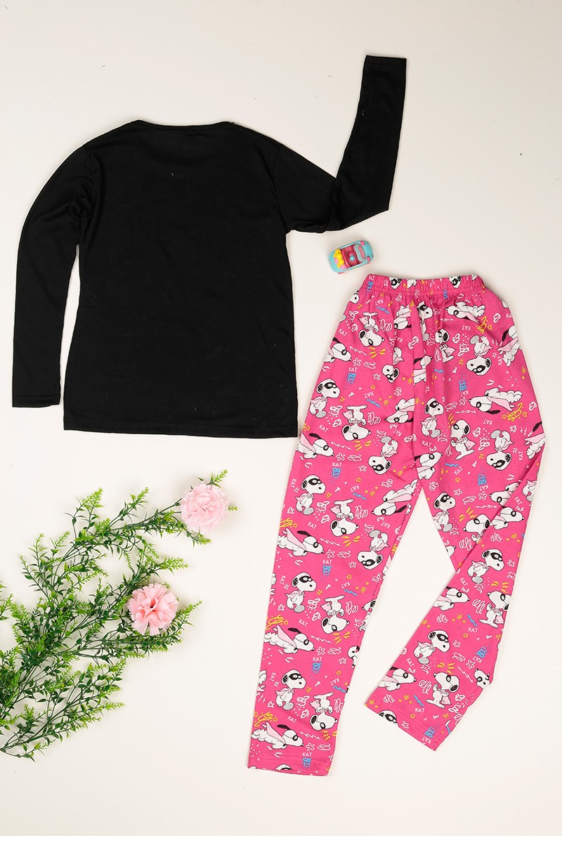 Siyah Baskılı Kız Çocuk Pijama Takımı 77931