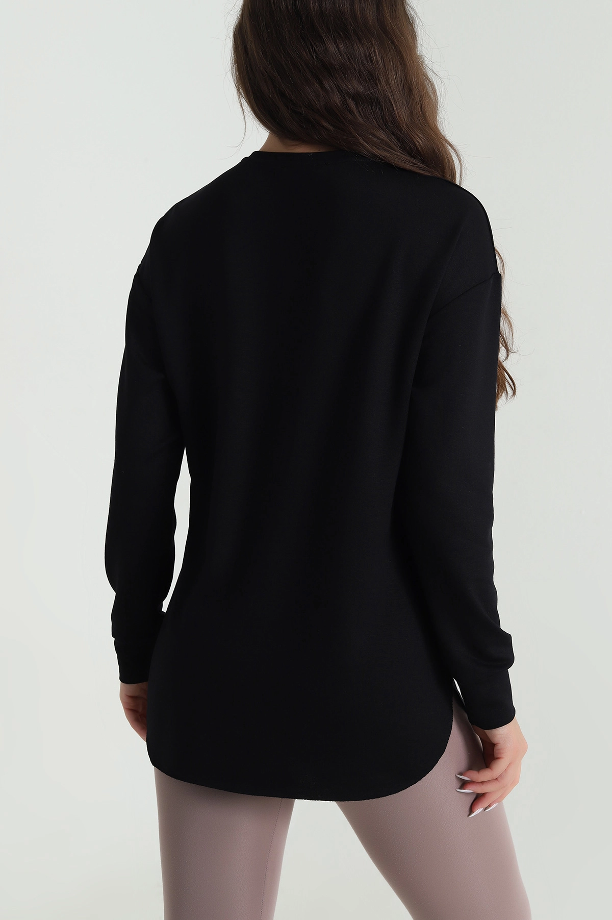 Siyah Baskılı Kristal Kadın Sweat Tunik 485135