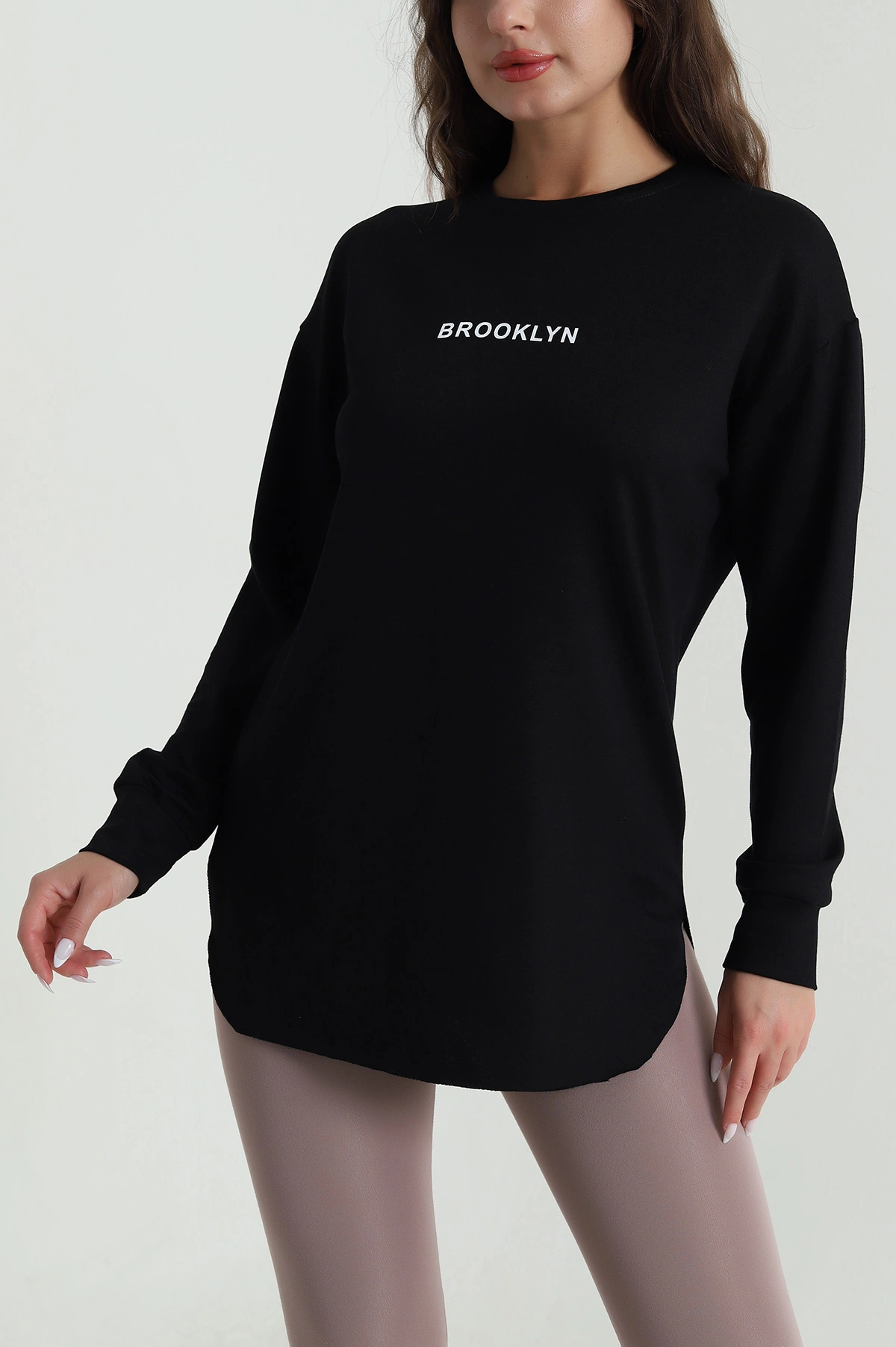 Siyah Baskılı Kristal Kadın Sweat Tunik 485145