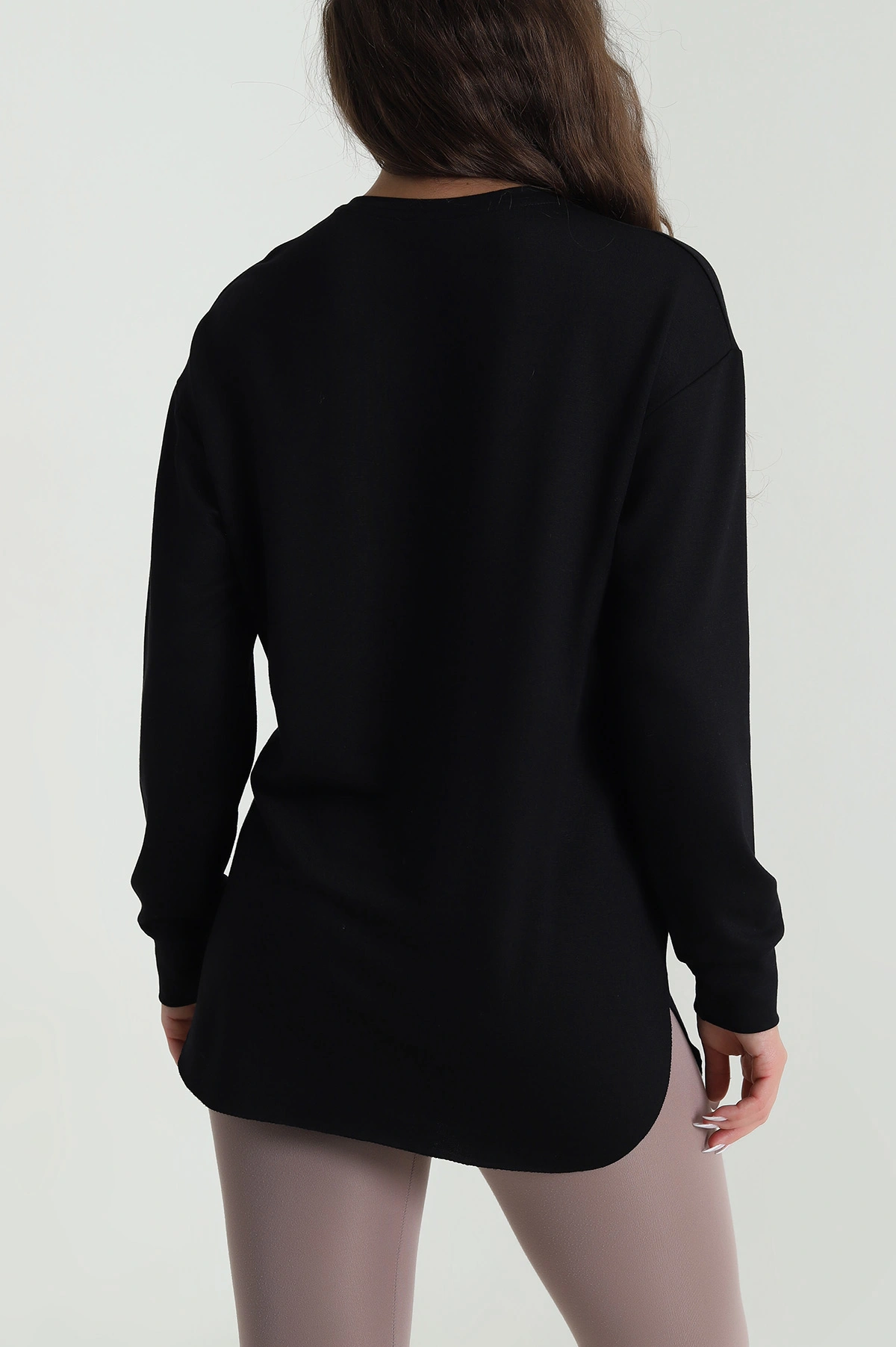 Siyah Baskılı Kristal Kadın Sweat Tunik 485145