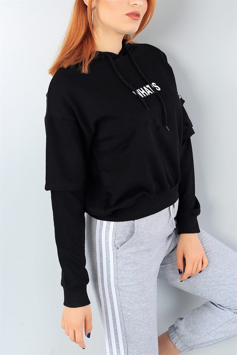 Siyah Baskılı Likralı Bayan Sweat 42403