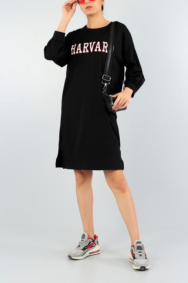 Siyah Baskılı Likralı Tunik Elbise 58107
