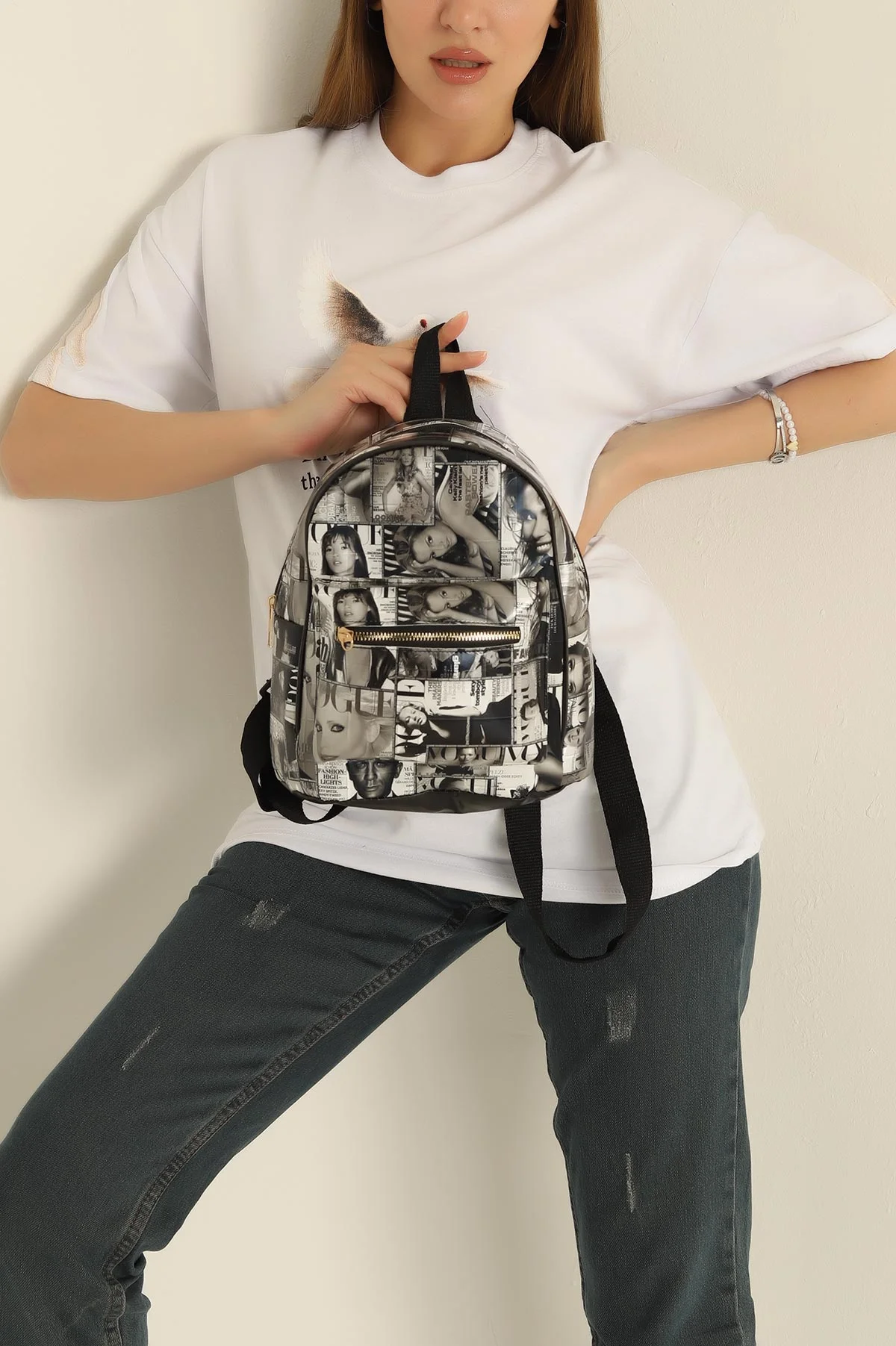 Siyah Baskılı Mini Boy Sırt Çantası 277821