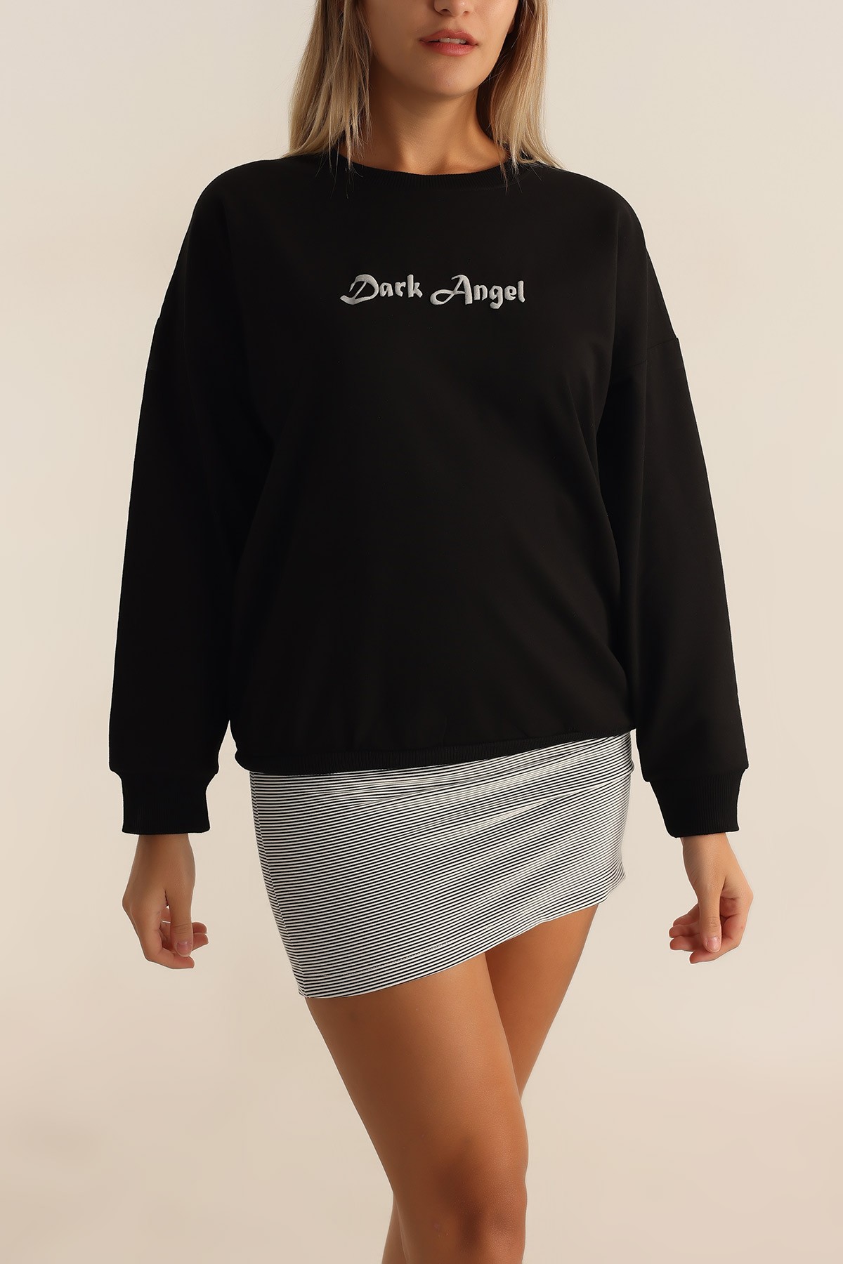 Siyah Baskılı Oversize Bayan Sweat 199236