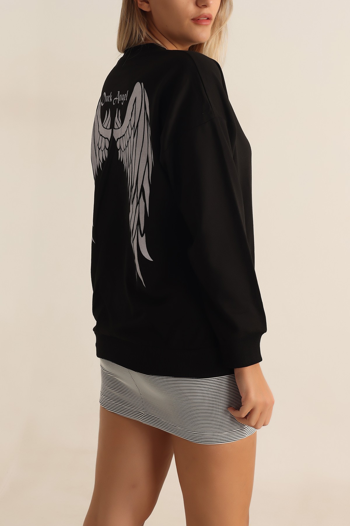 Siyah Baskılı Oversize Bayan Sweat 199236