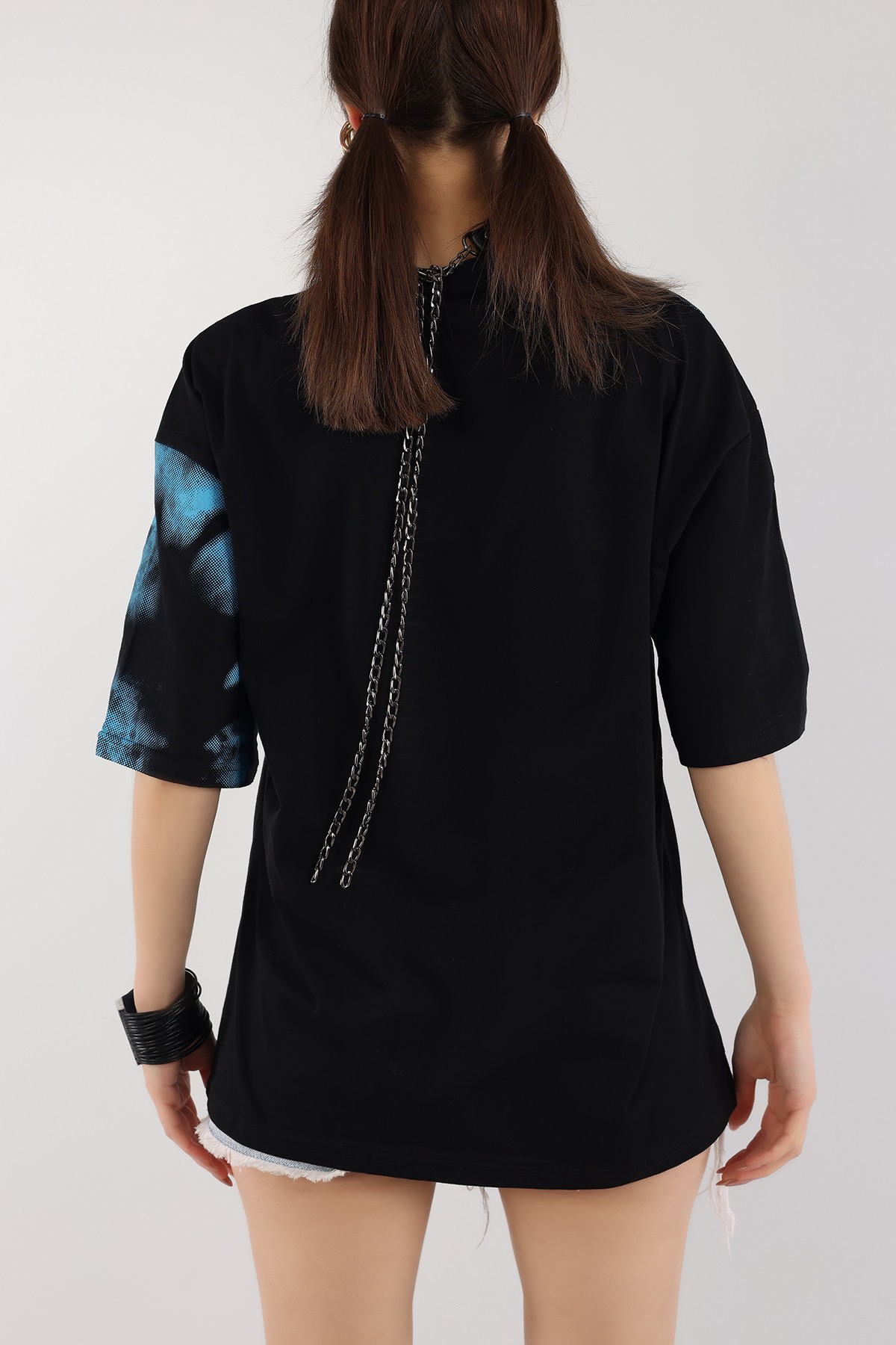 Siyah Baskılı Oversize Bayan Tişört 166229
