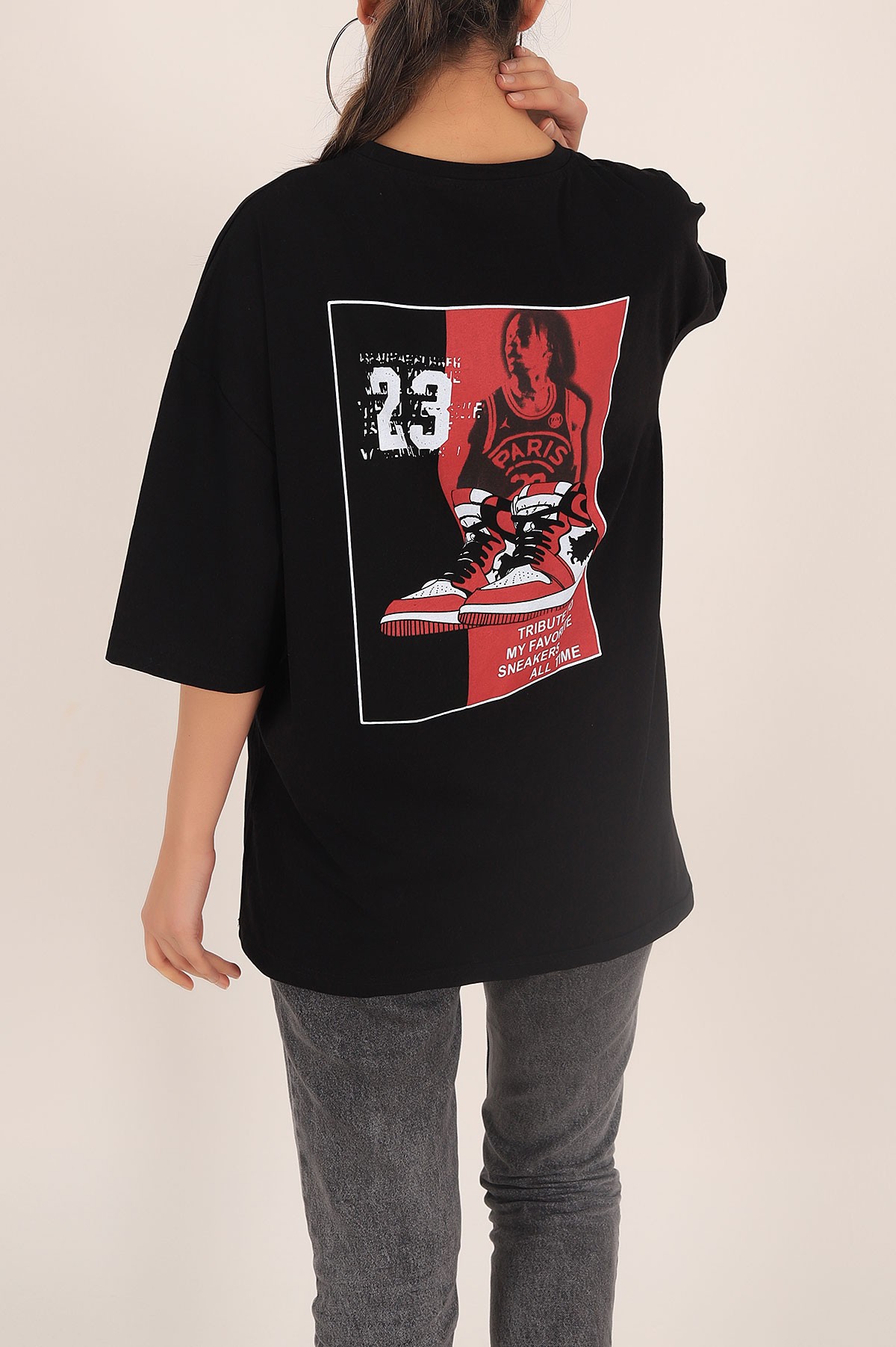 Siyah Baskılı Oversize Bayan Tişört 169870