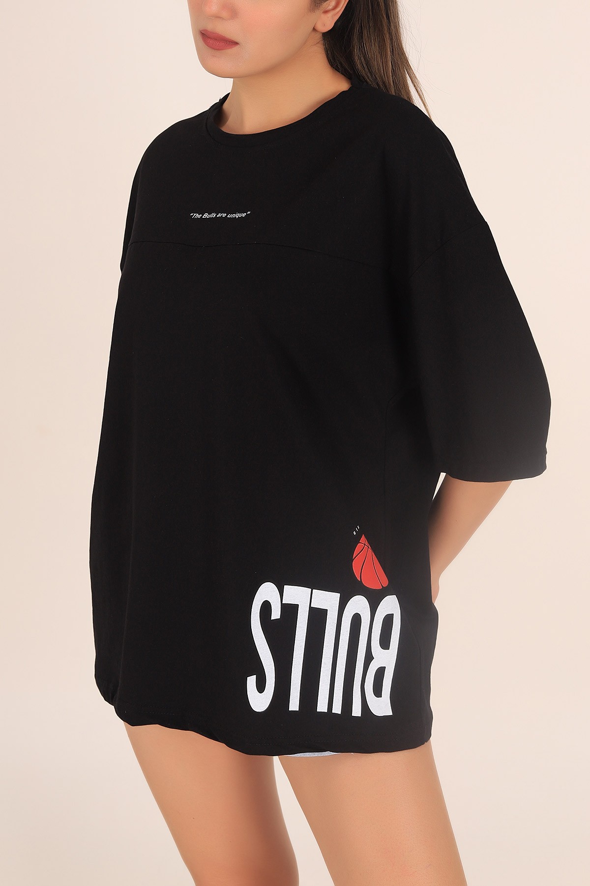 Siyah Baskılı Oversize Bayan Tişört 169909