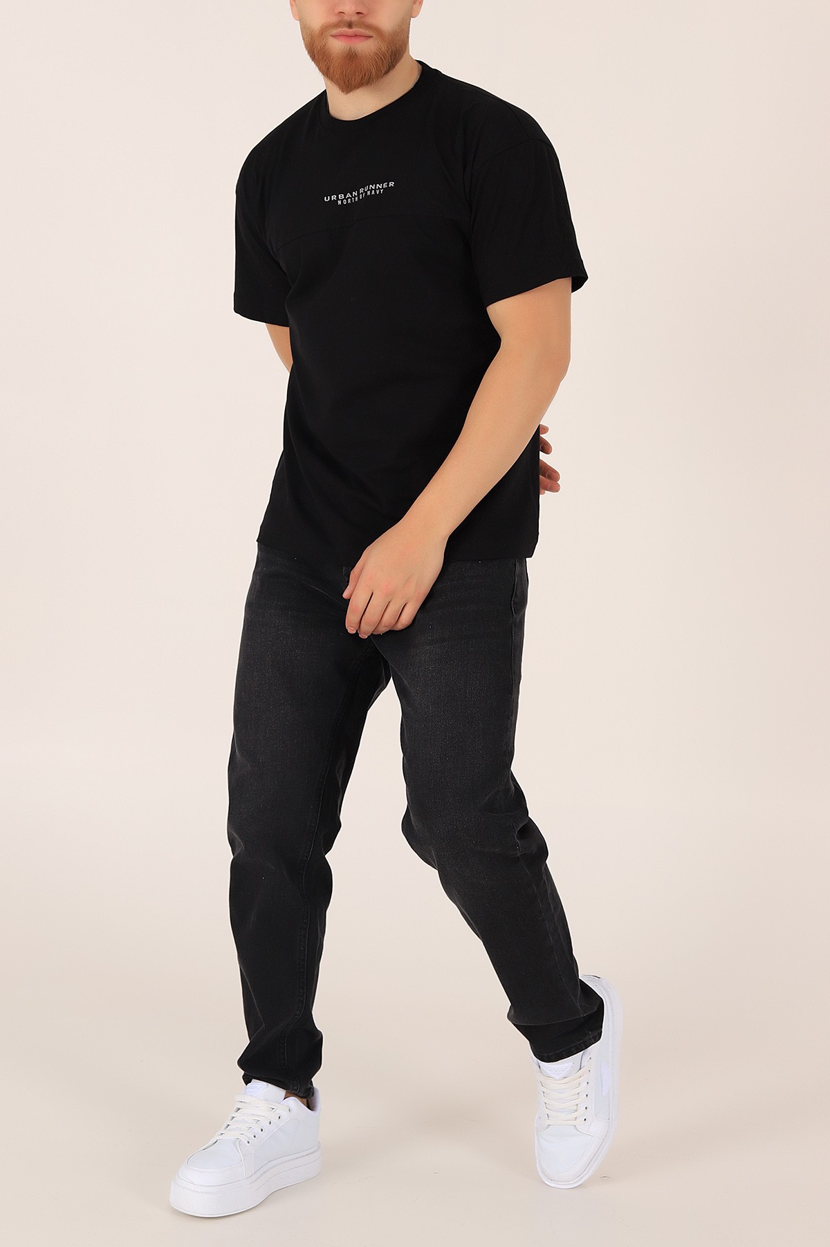 Siyah Bisiklet Yaka Oversize Erkek Tişört 163235