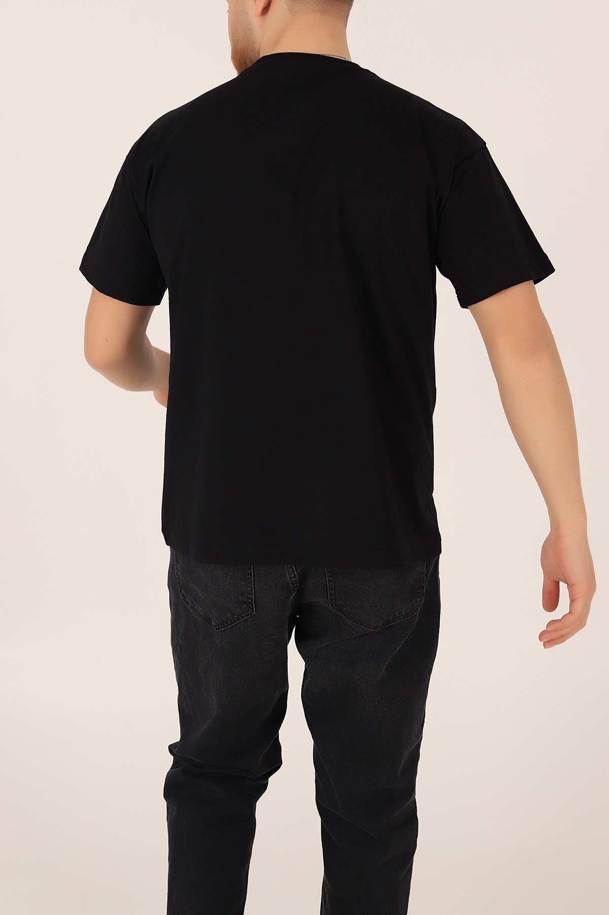 Siyah Bisiklet Yaka Oversize Erkek Tişört 163235