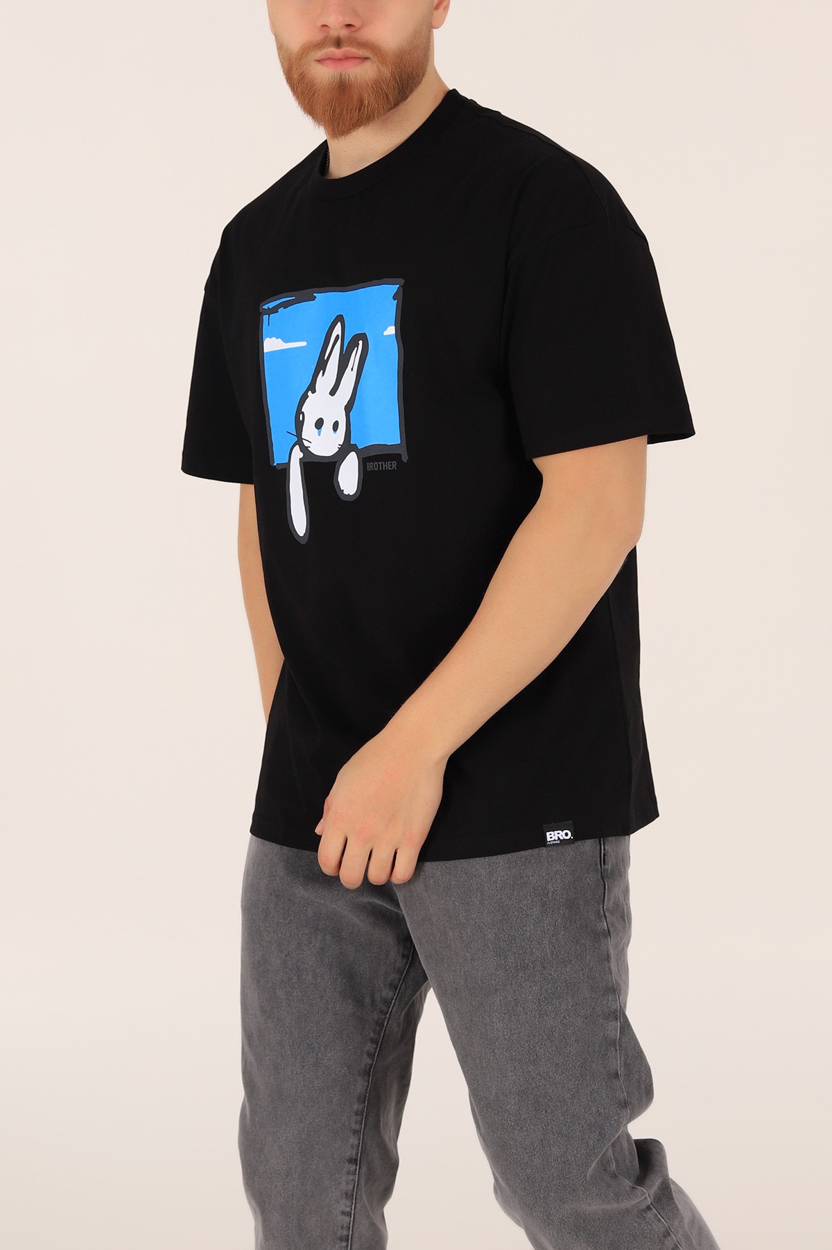 Siyah Baskılı Oversize Erkek Tişört 164989