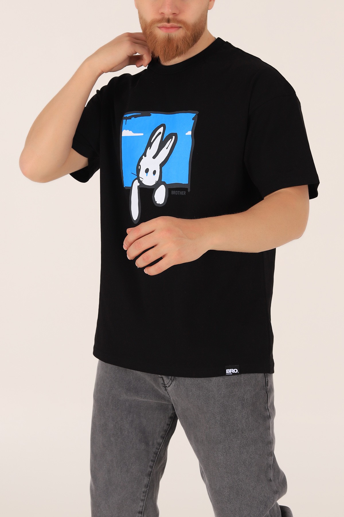 Siyah Baskılı Oversize Erkek Tişört 164989