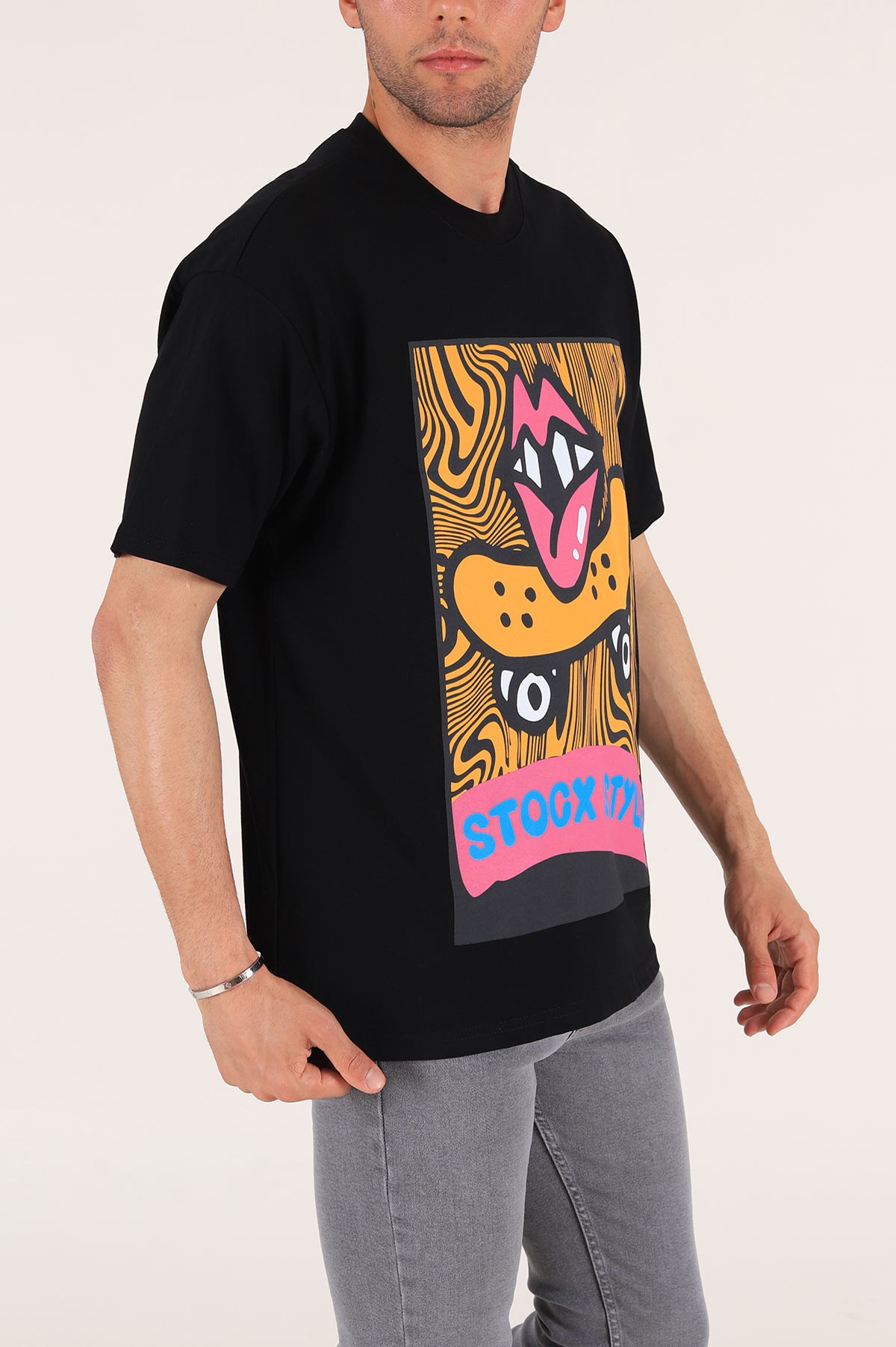 Siyah Baskılı Oversize Erkek Tişört 176236