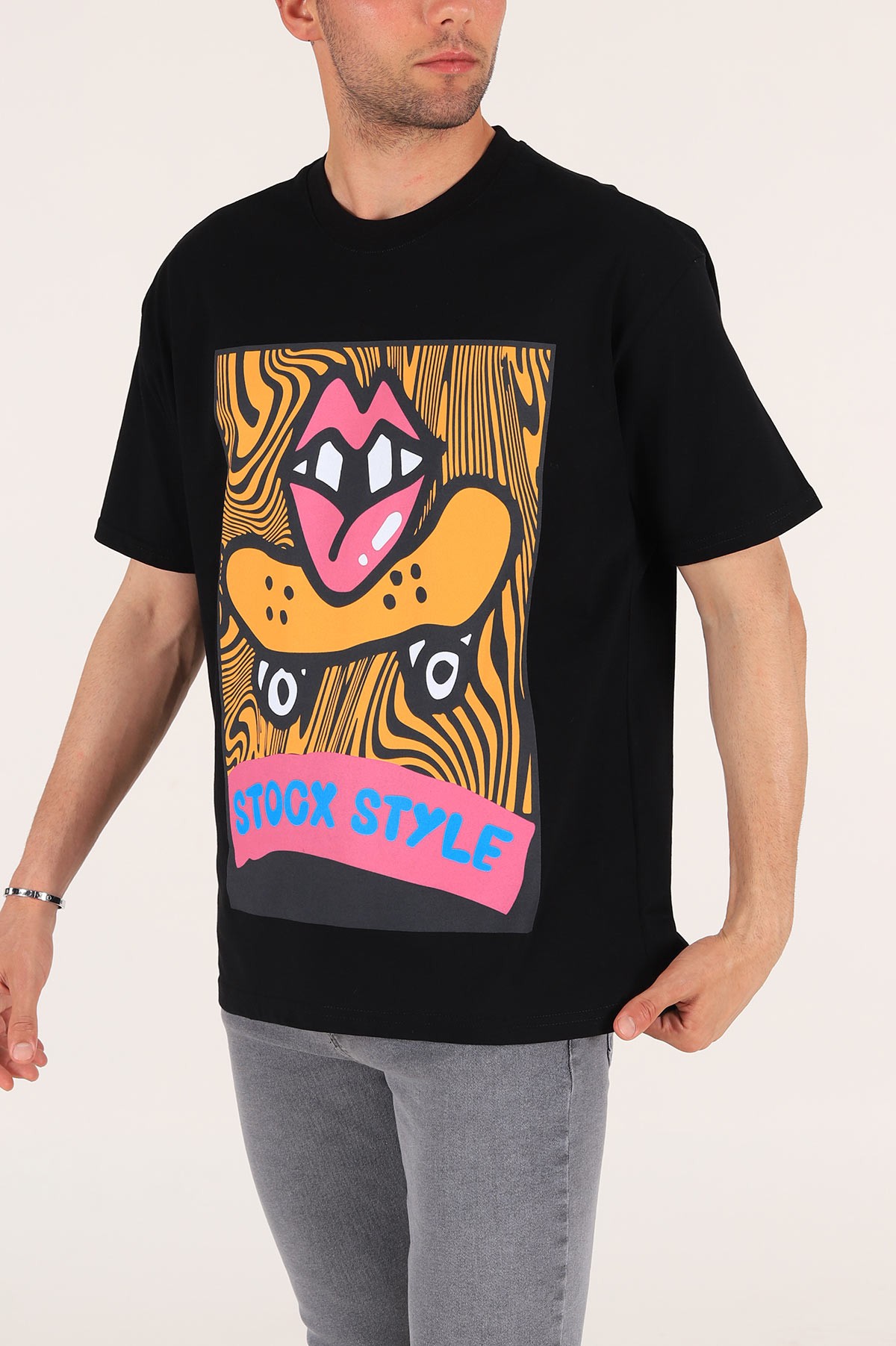 Siyah Baskılı Oversize Erkek Tişört 176236