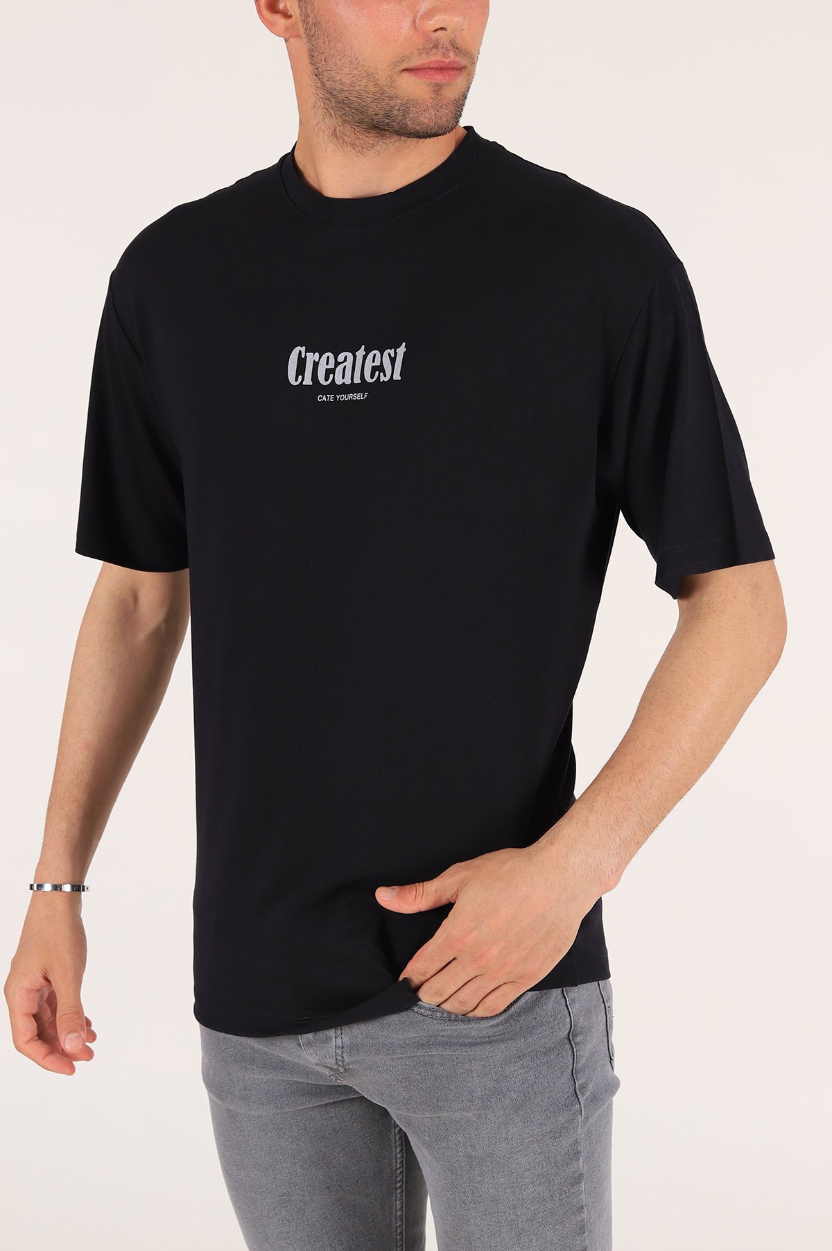 Siyah Baskılı Oversize Erkek Tişört 177458