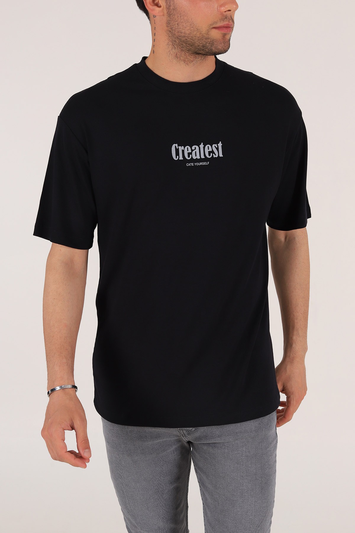 Siyah Baskılı Oversize Erkek Tişört 177458