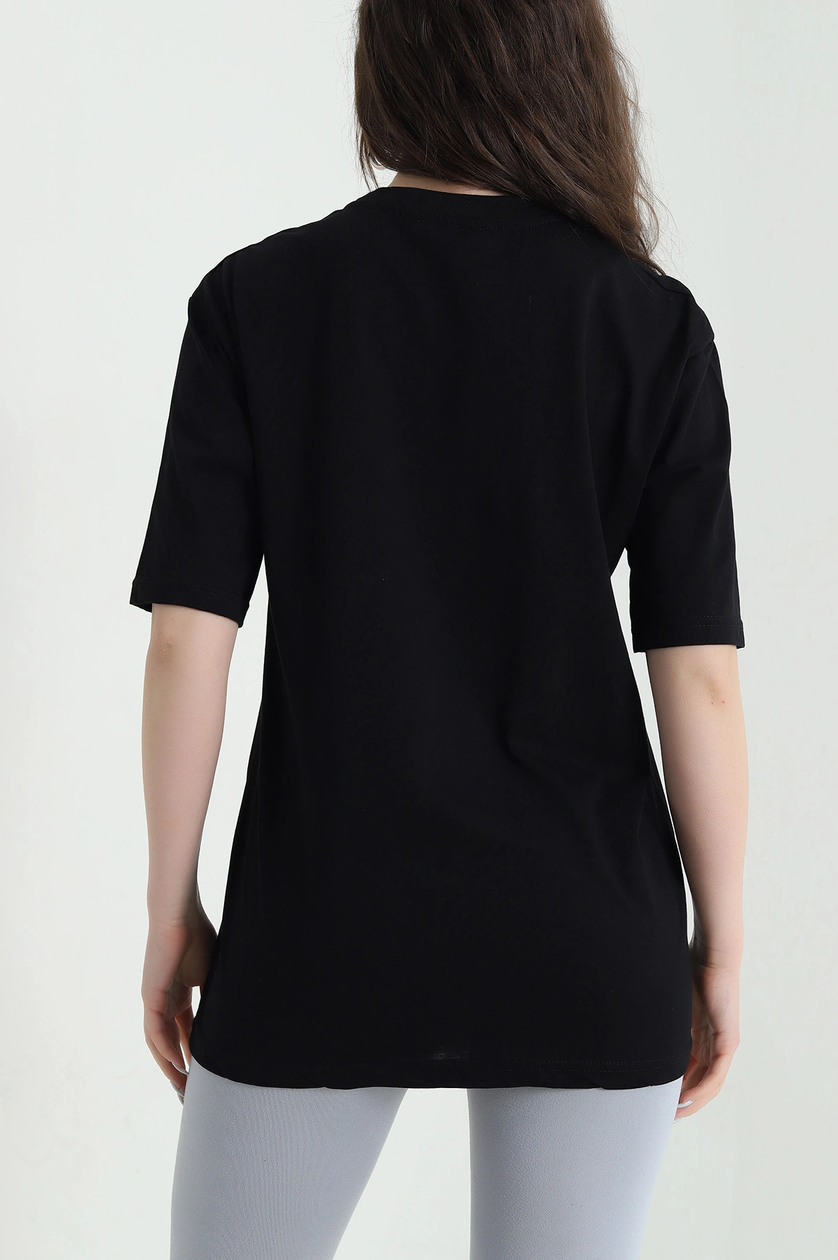 Siyah Baskılı Oversize Kadın Süprem Tişört 449950