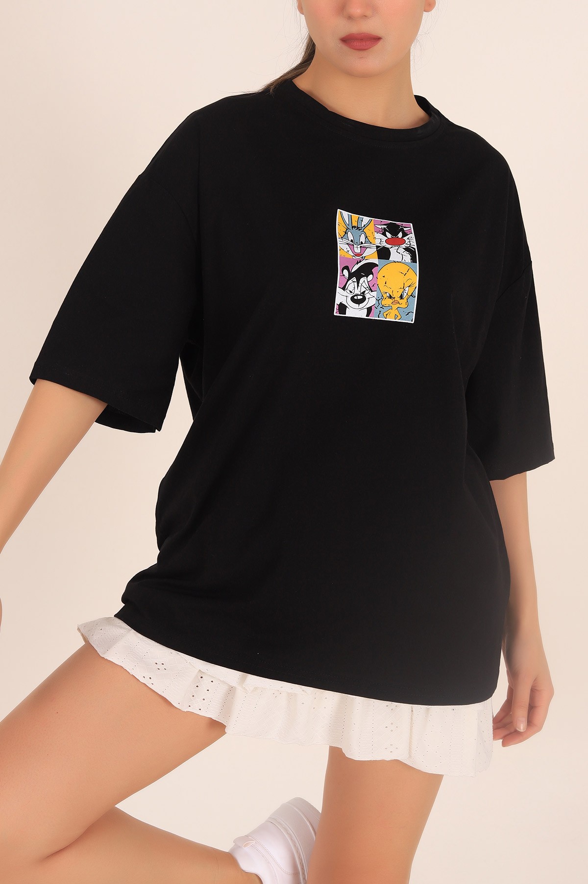 Siyah Baskılı Oversize Tişört 169880