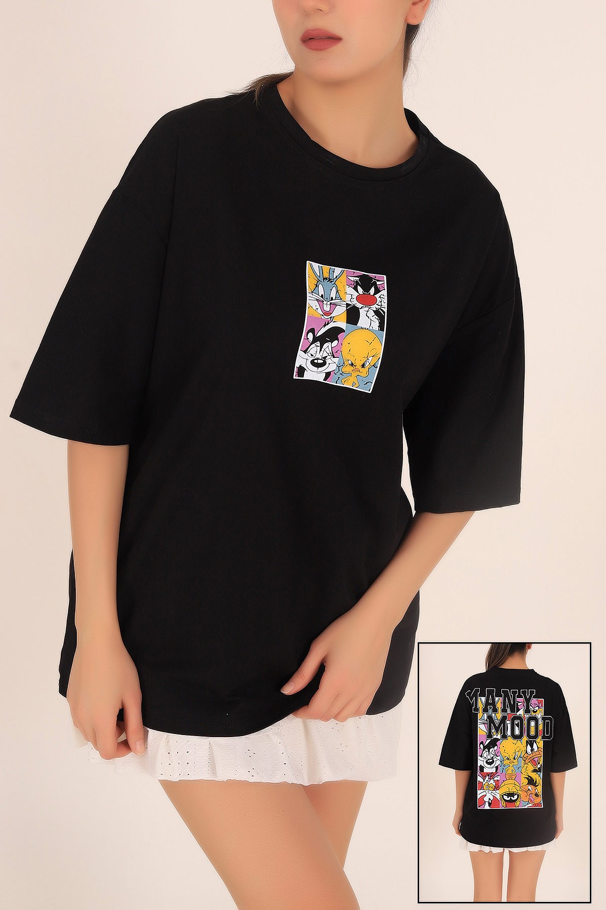 Siyah Baskılı Oversize Tişört 169880