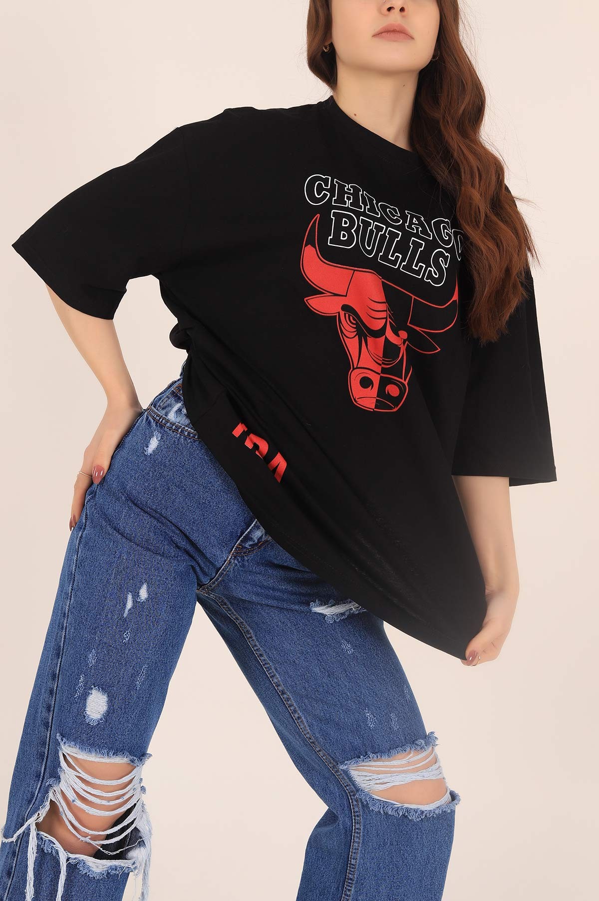 Siyah Baskılı Oversize Tişört 169886