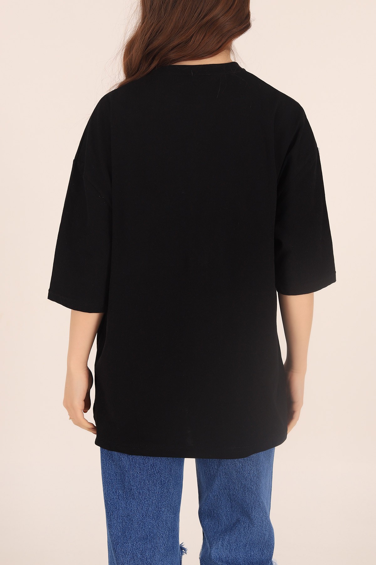 Siyah Baskılı Oversize Tişört 169886