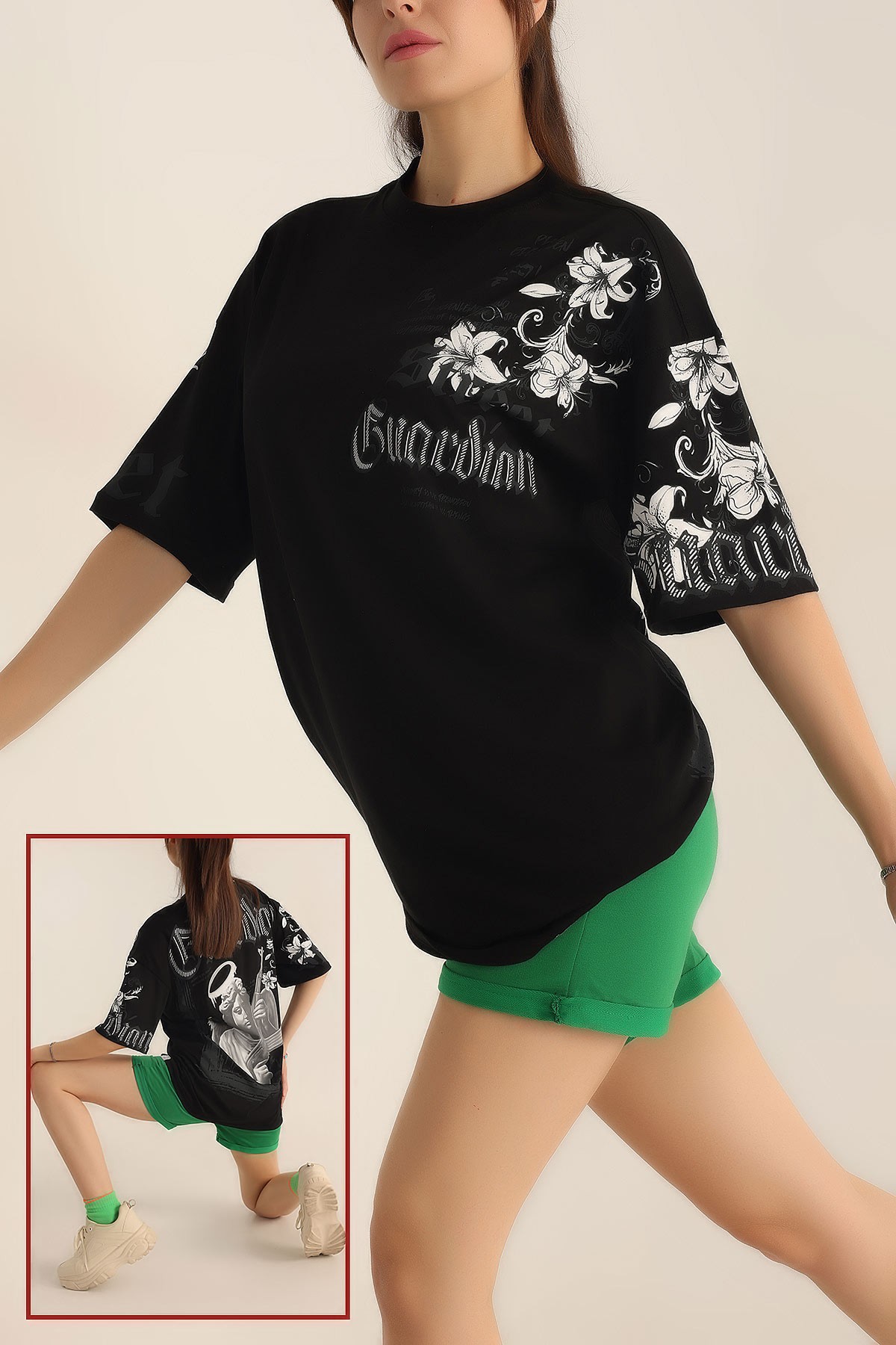 Siyah Baskılı Oversize Tişört 184605