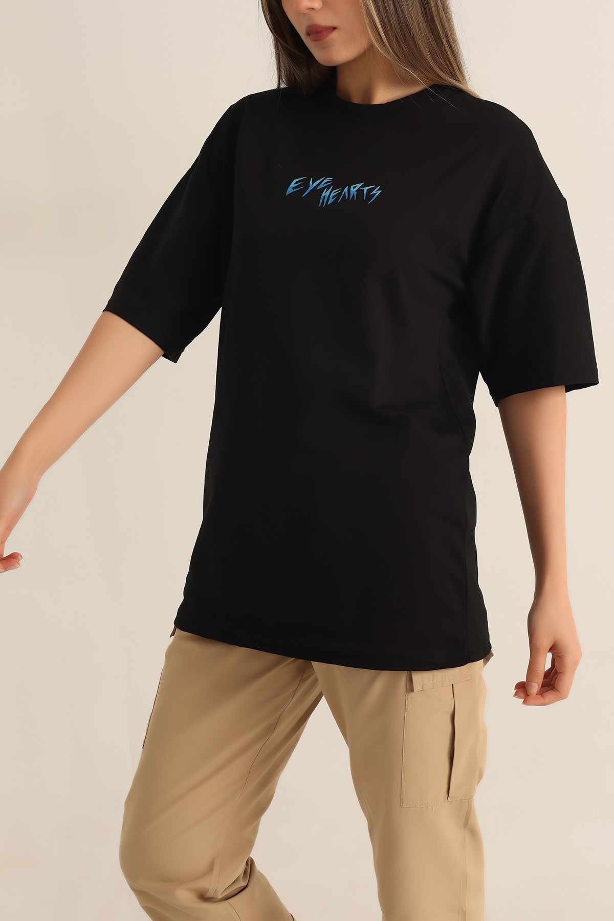 Siyah Baskılı Oversize Tişört 184610