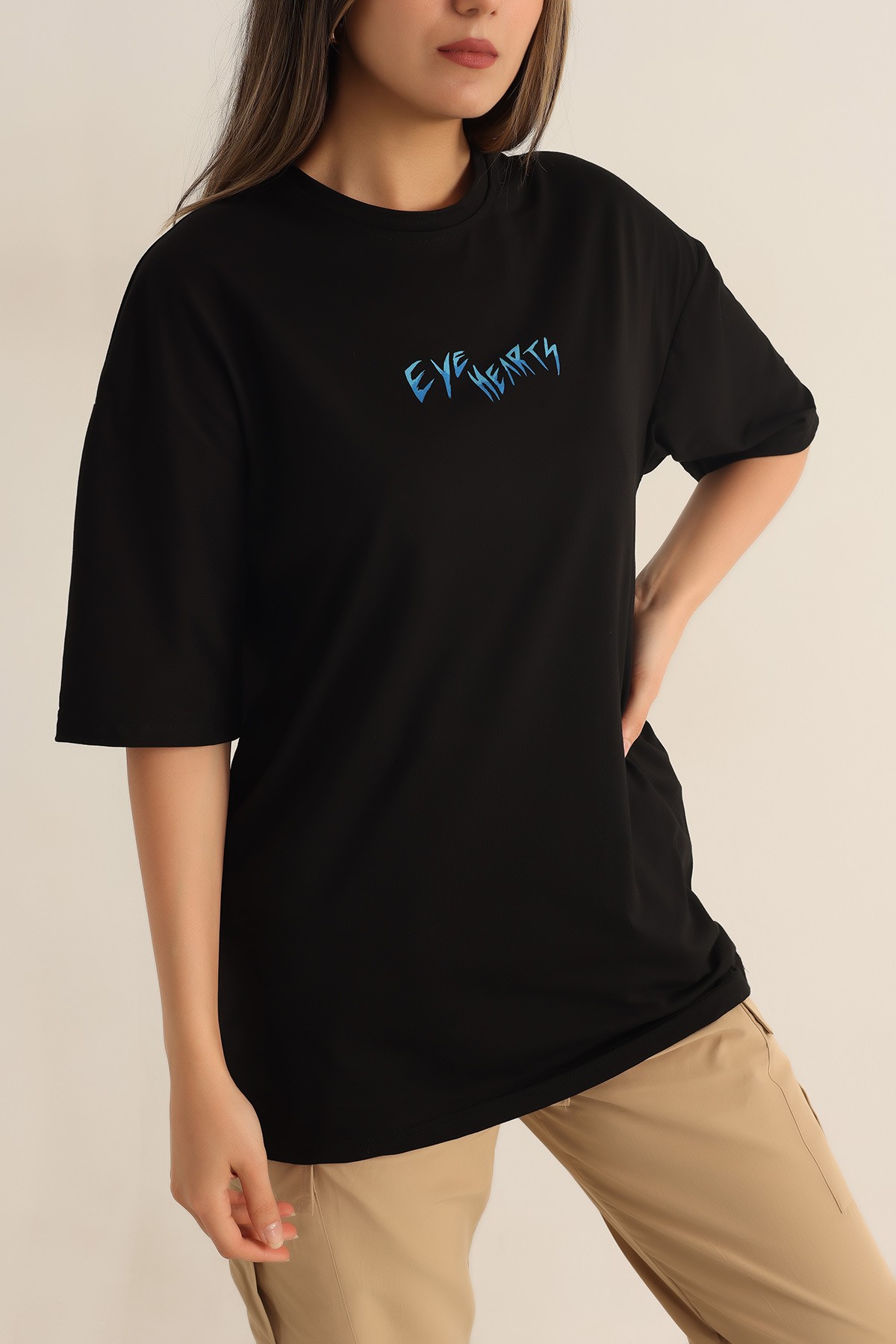 Siyah Baskılı Oversize Tişört 184610