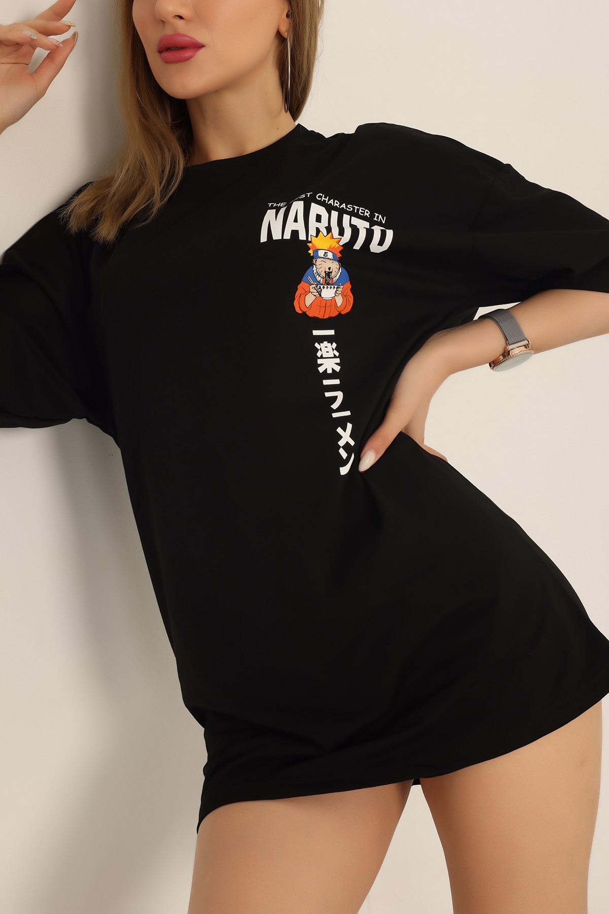 Siyah Baskılı Oversize Tişört 184612
