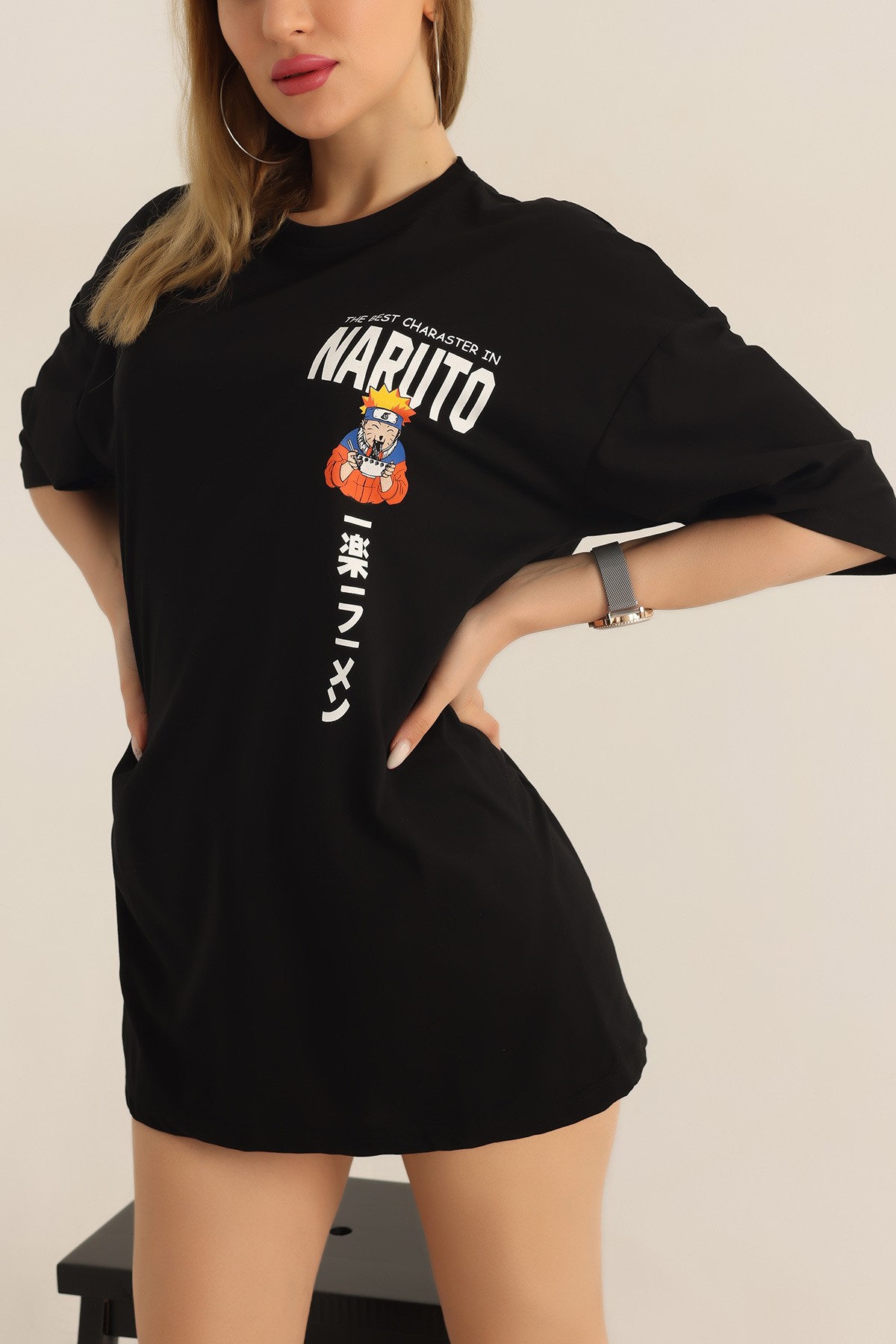 Siyah Baskılı Oversize Tişört 184612