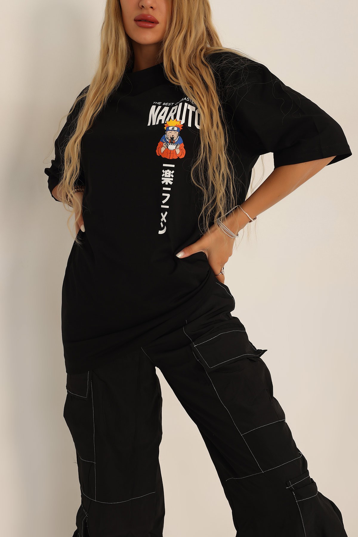 Siyah Baskılı Oversize Tişört 193632