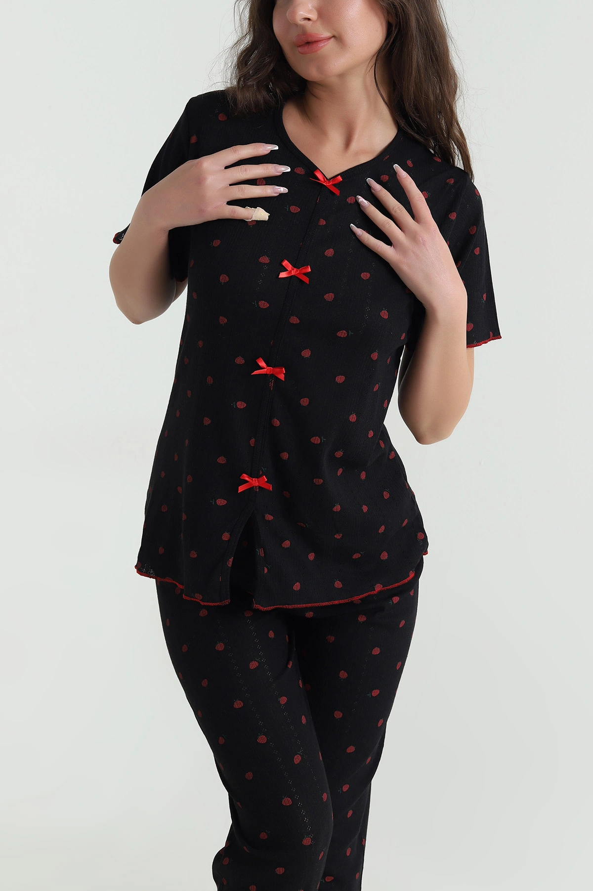 Siyah Baskılı Pointel Kadın Pijama Takımı 463560