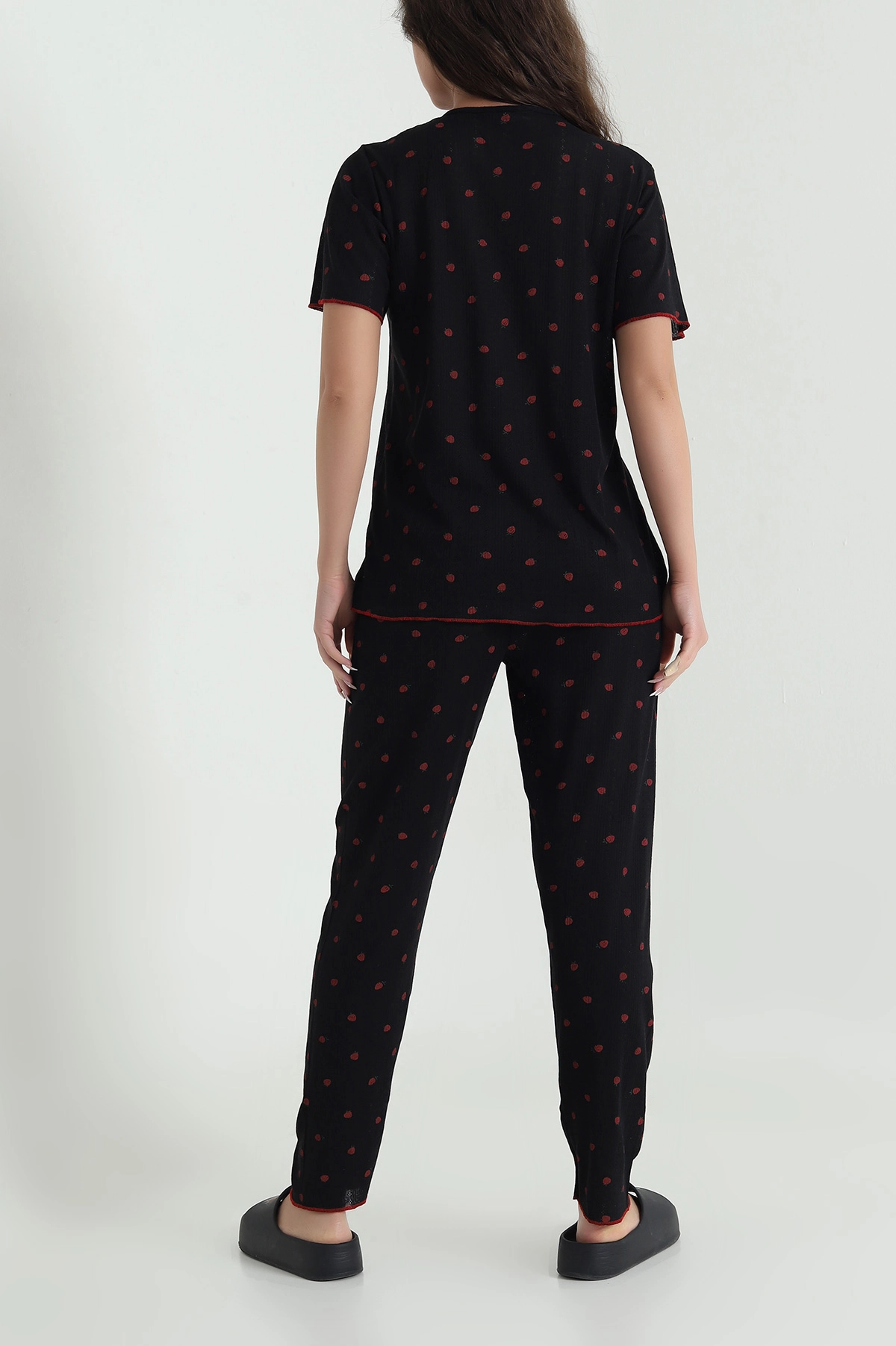 Siyah Baskılı Pointel Kadın Pijama Takımı 463560