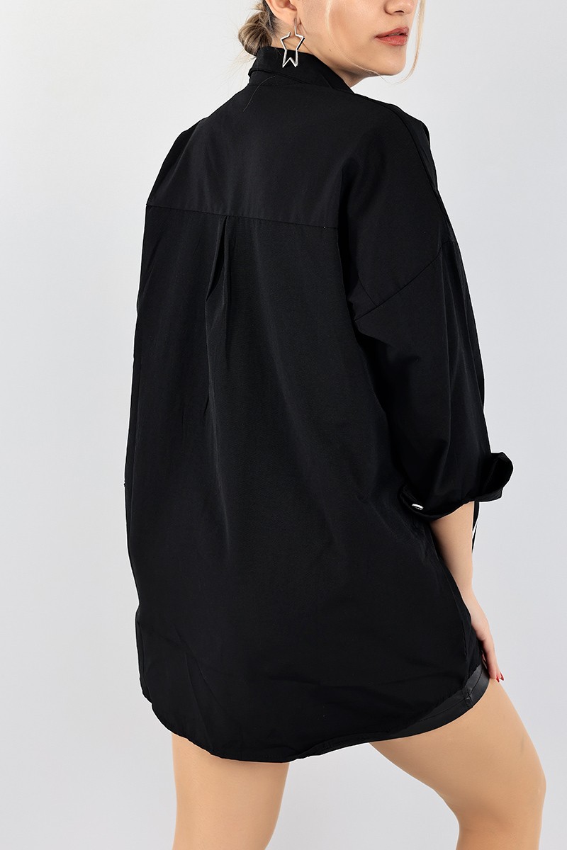 Siyah Baskılı Poplin Gömlek Tunik 96462