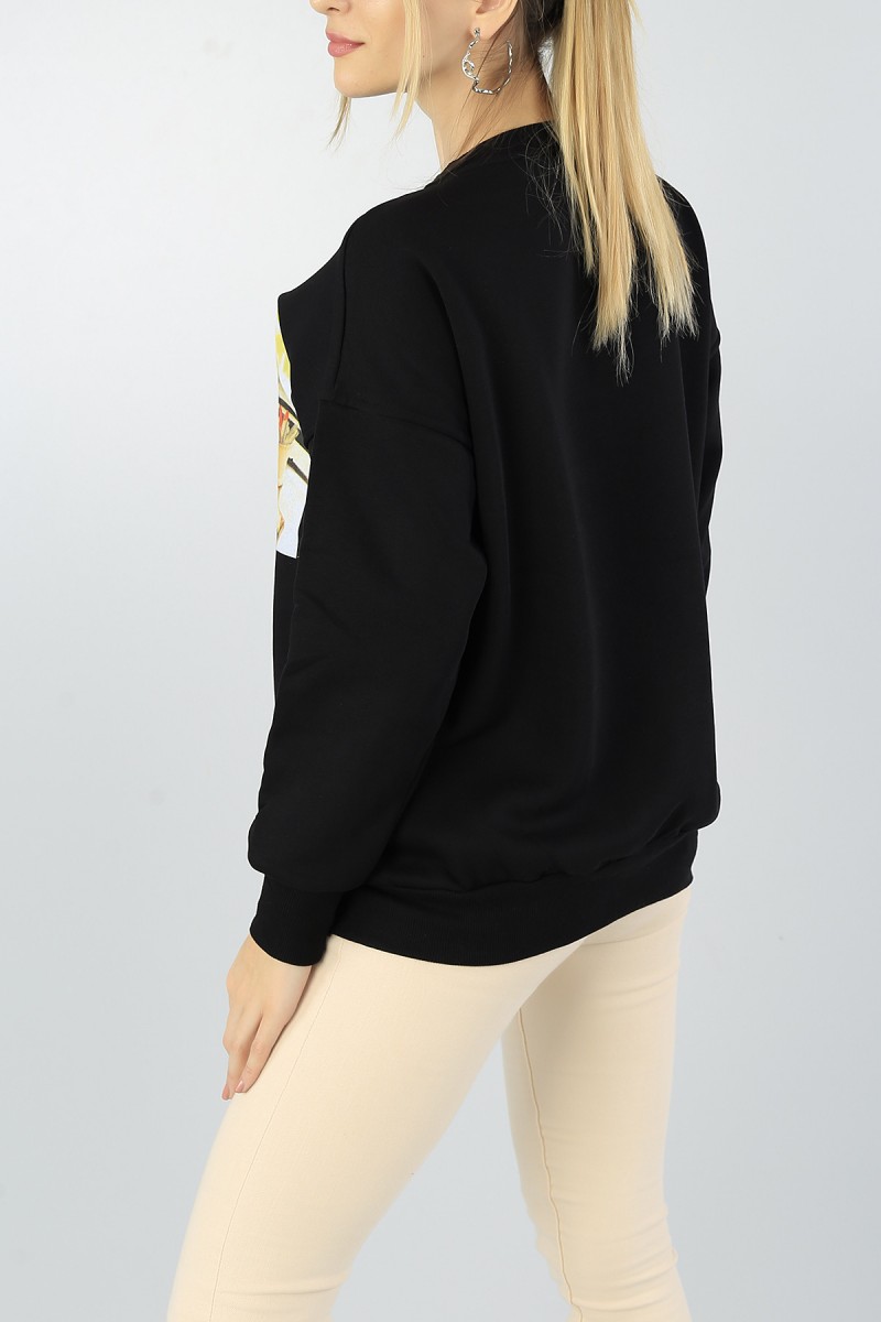 Siyah Baskılı Şardonlu Bayan Sweat 51829