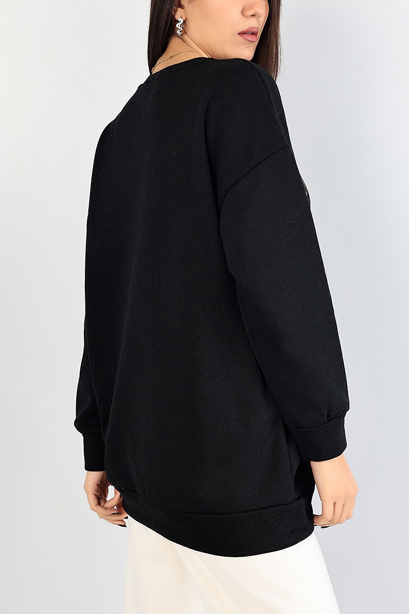 Siyah Baskılı Şardonlu Bayan Sweat 85022