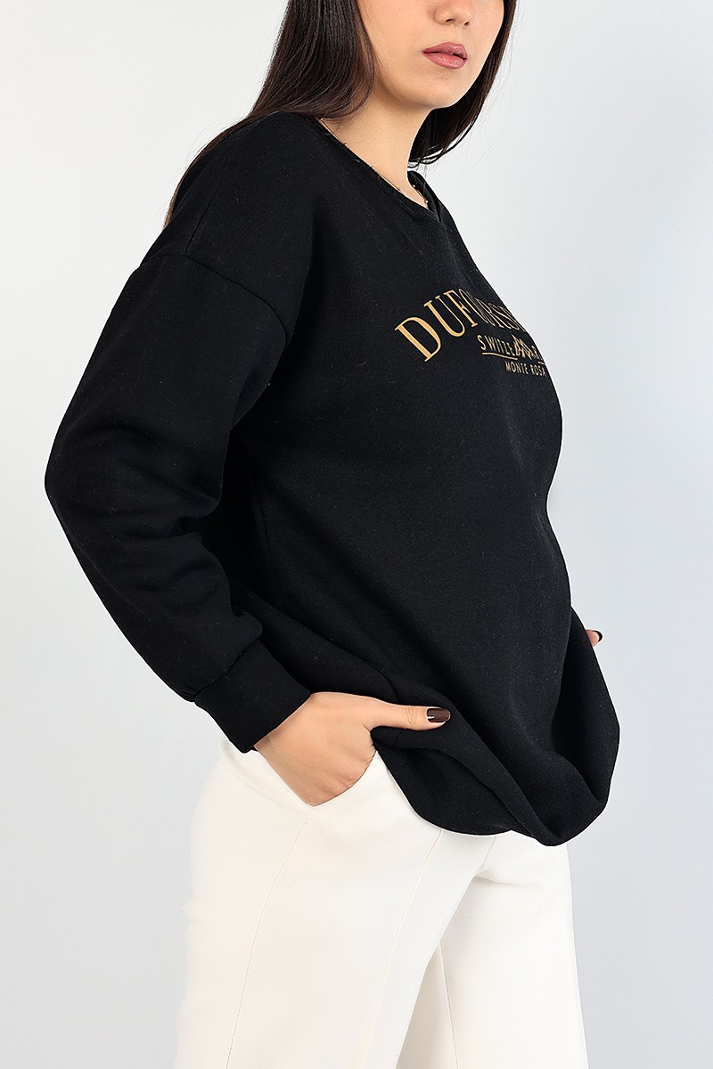 Siyah Baskılı Şardonlu Bayan Sweat 85022