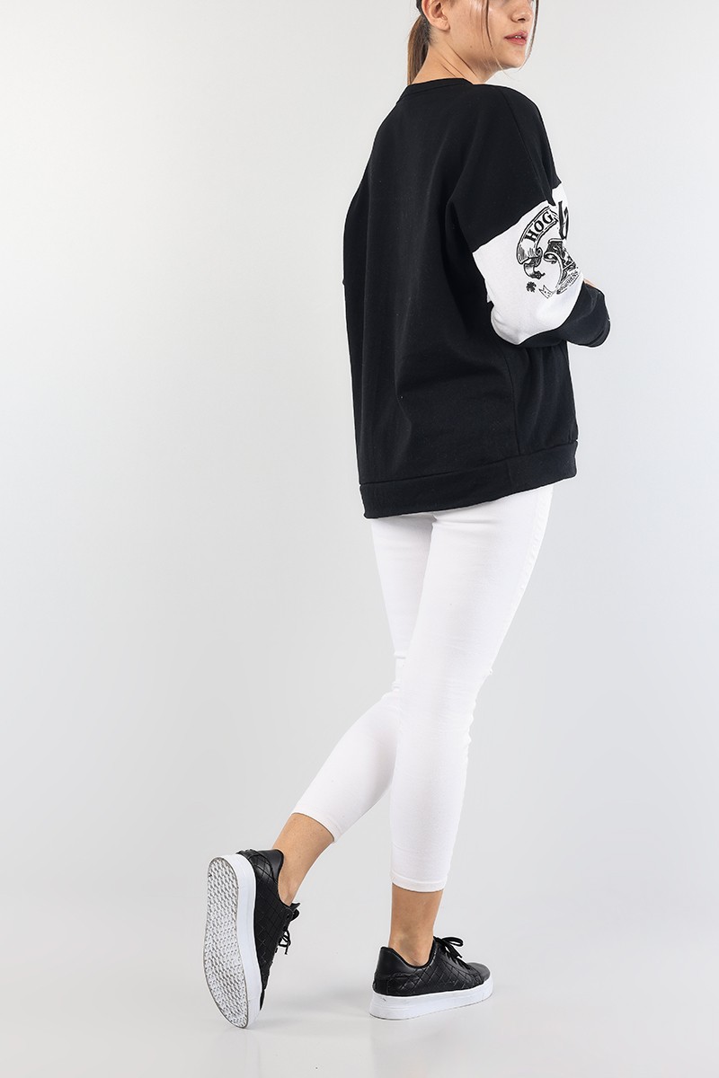 Siyah Baskılı Şardonlu Bayan Sweat 88373