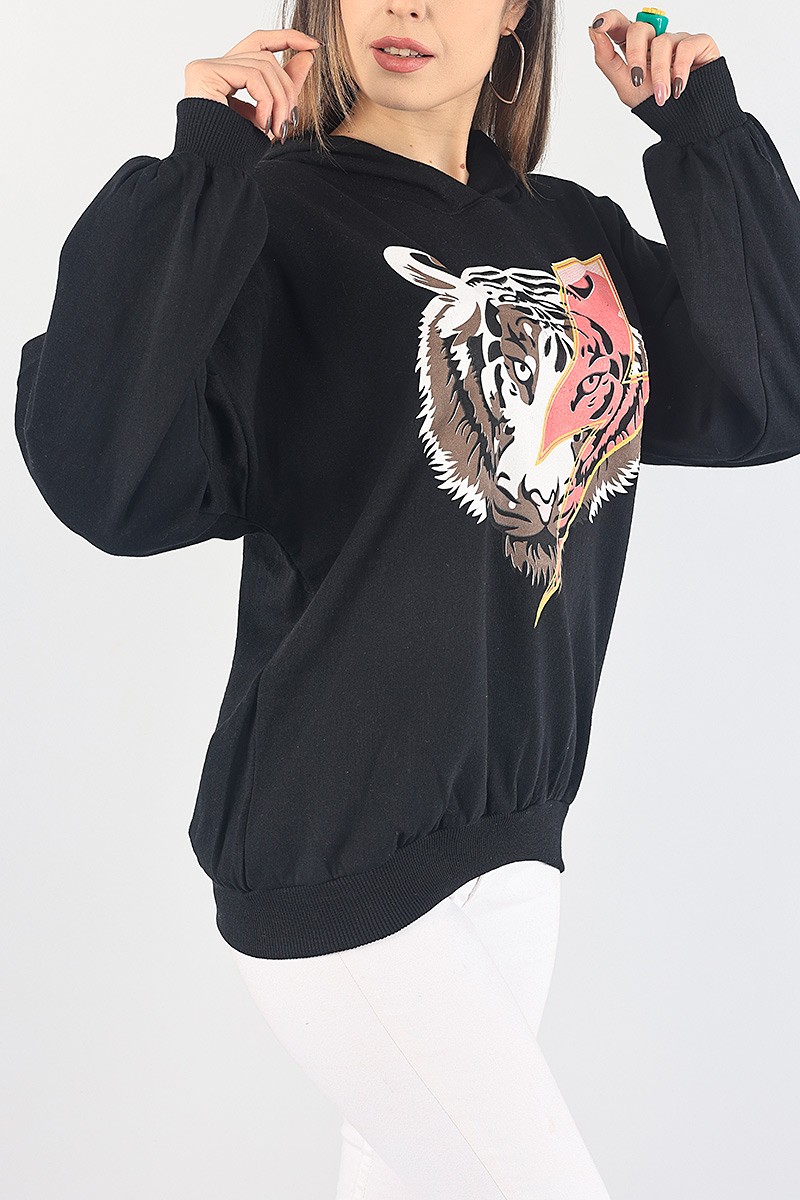 Siyah Baskılı Şardonlu Bayan Sweat 88400