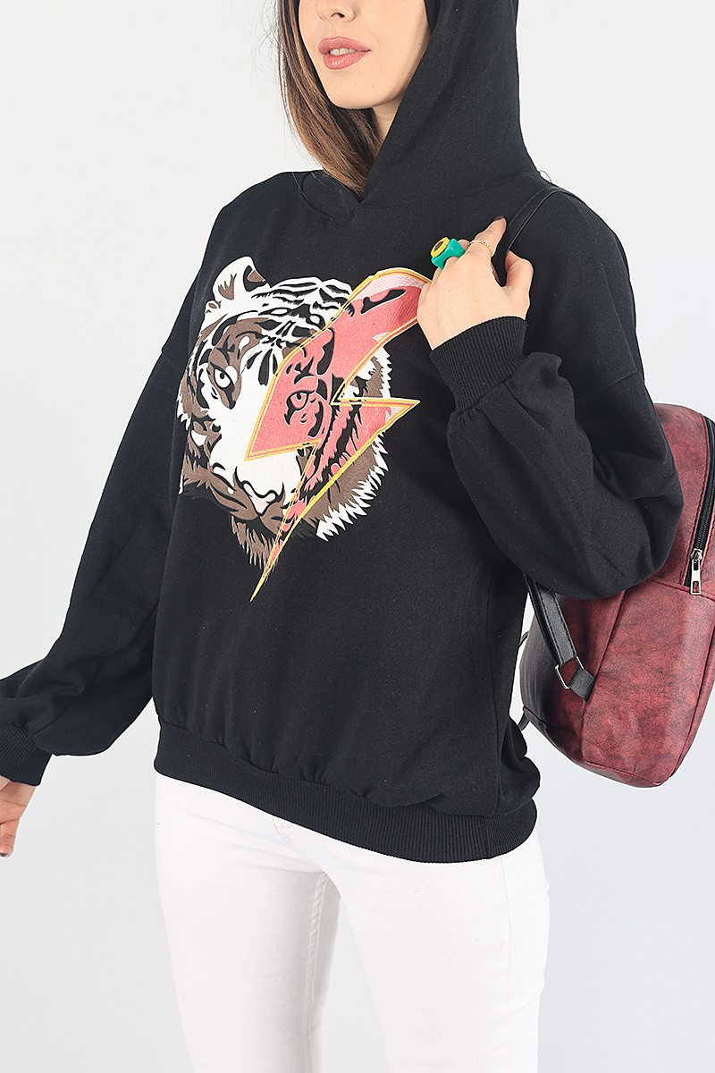 Siyah Baskılı Şardonlu Bayan Sweat 88400