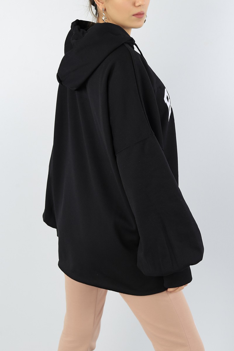 Siyah Baskılı Şardonlu Bayan Sweat Tunik 53595