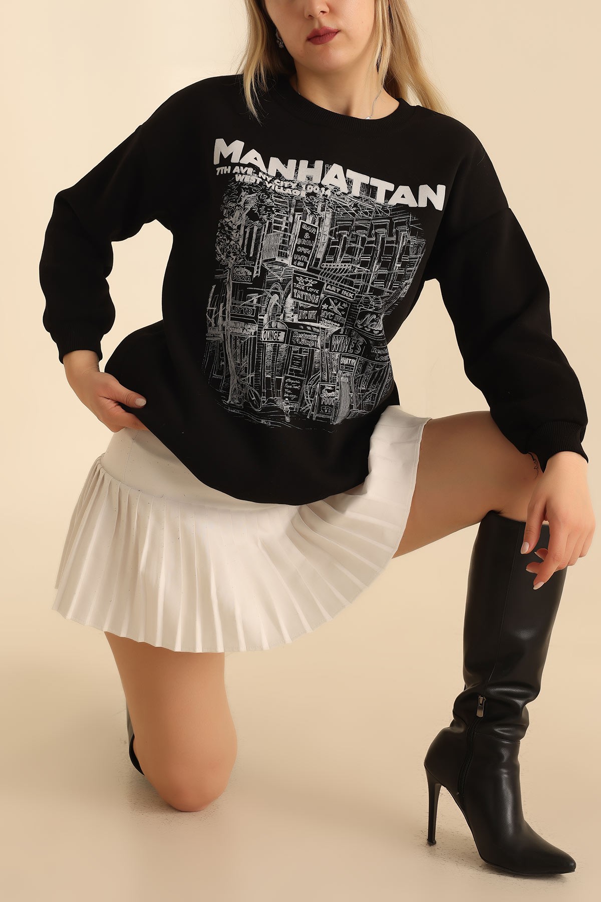 Siyah Baskılı Şardonlu Sweat 216596