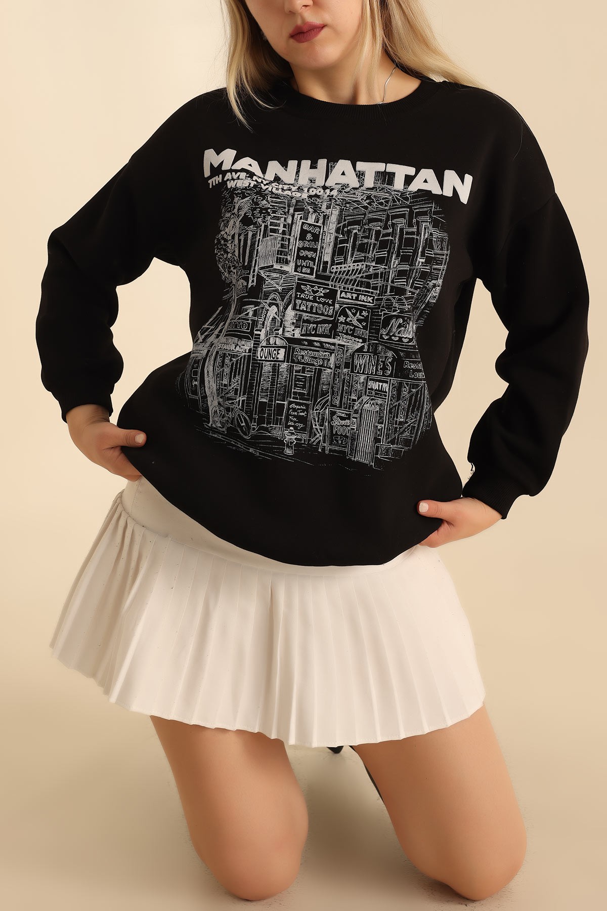 Siyah Baskılı Şardonlu Sweat 216596