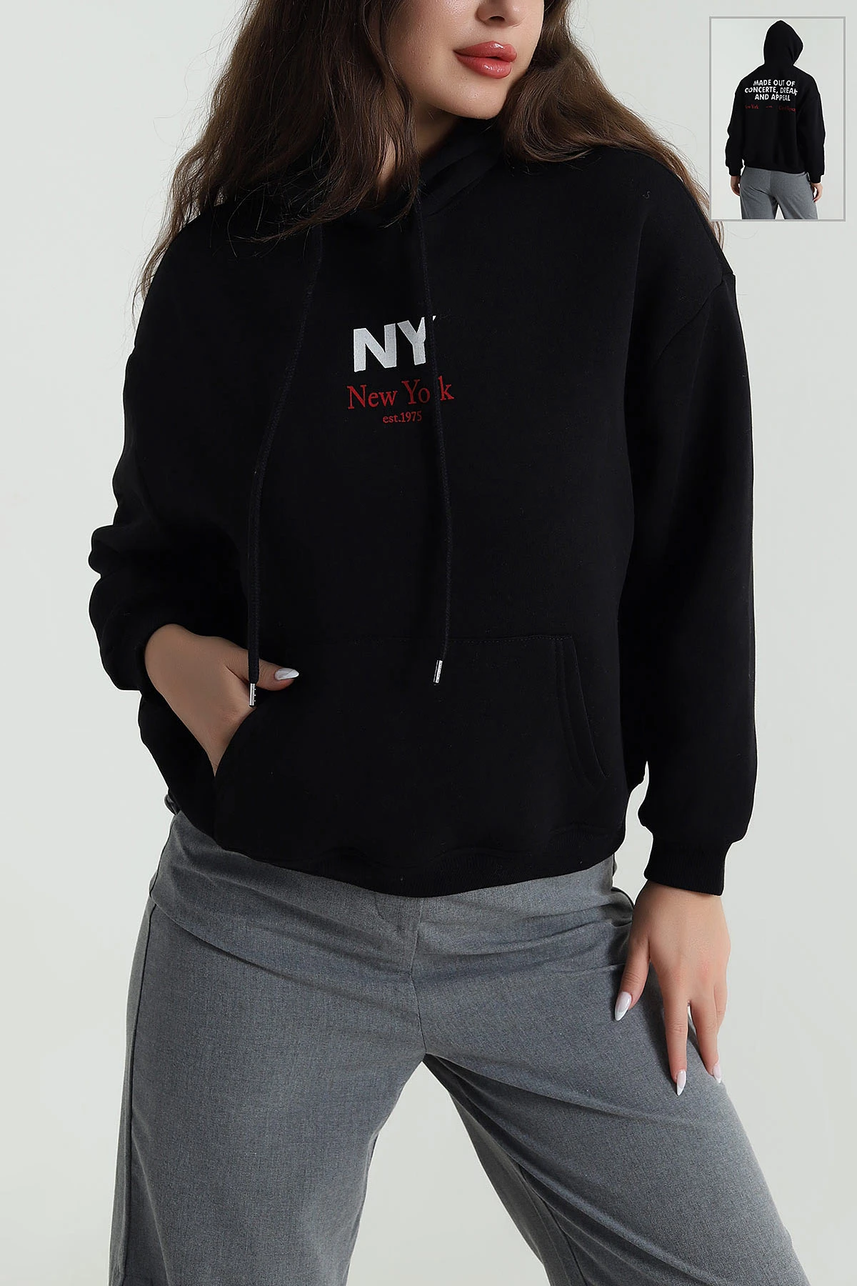 Siyah Baskılı Şardonlu Üç İp Kadın Sweat 485032