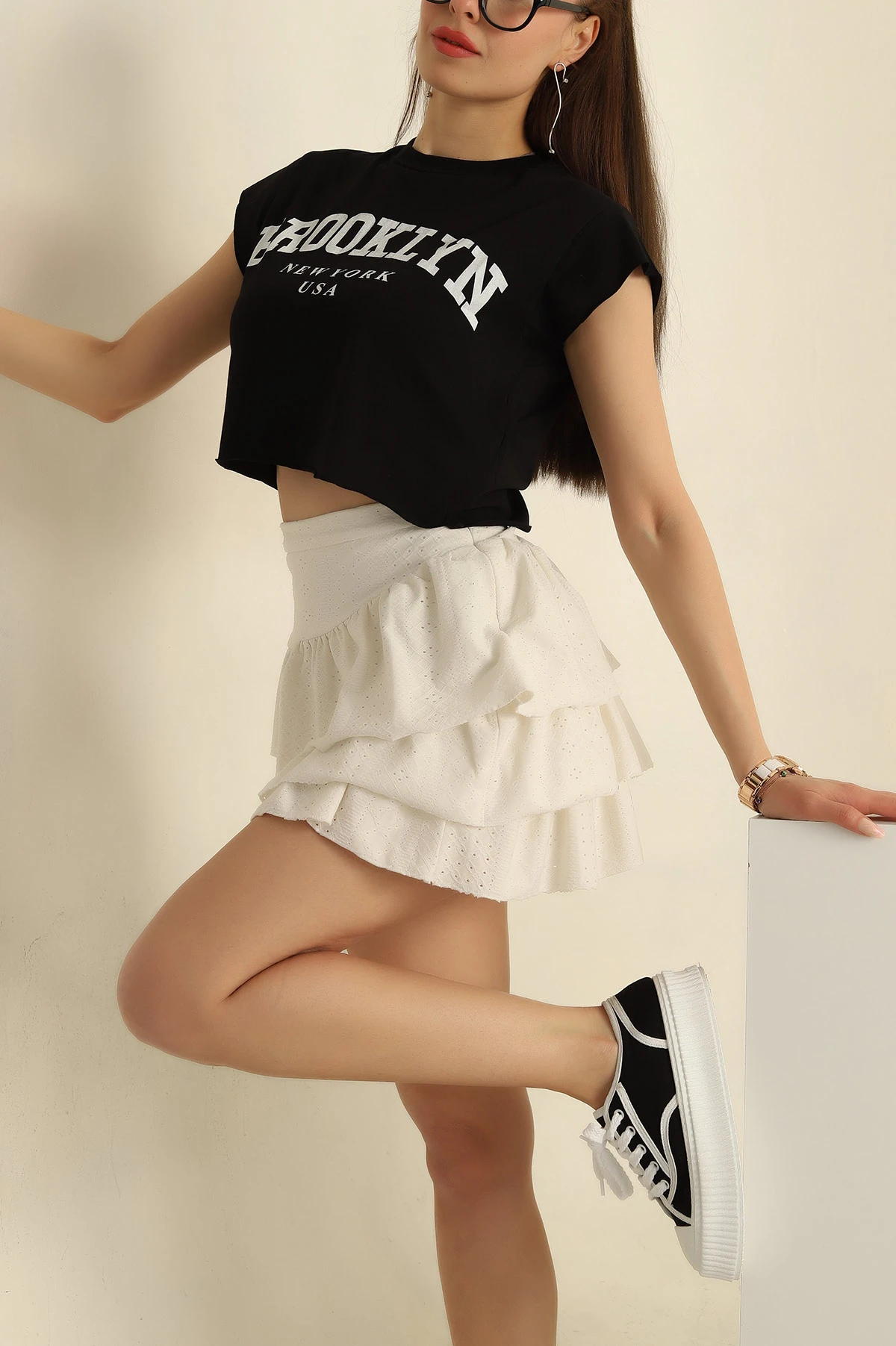 Siyah Baskılı Süprem Crop 268579