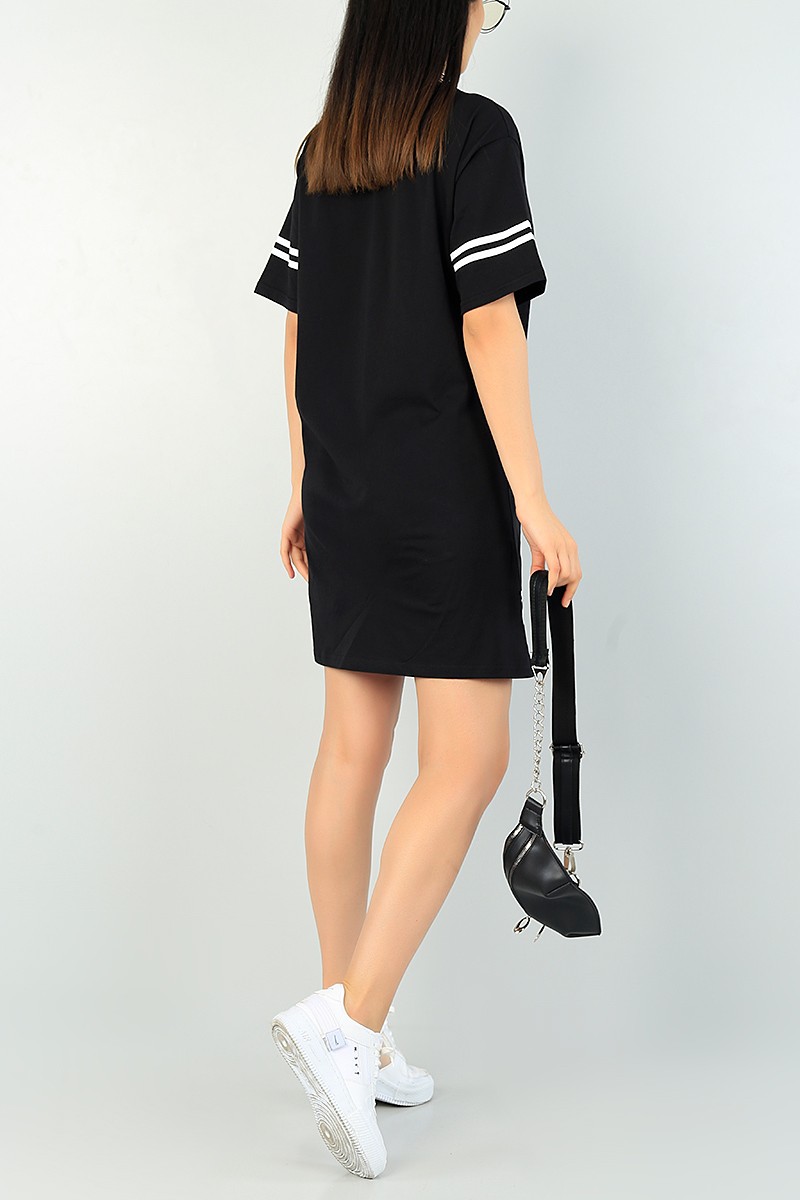 Siyah Baskılı Tasarım Elbise 67197