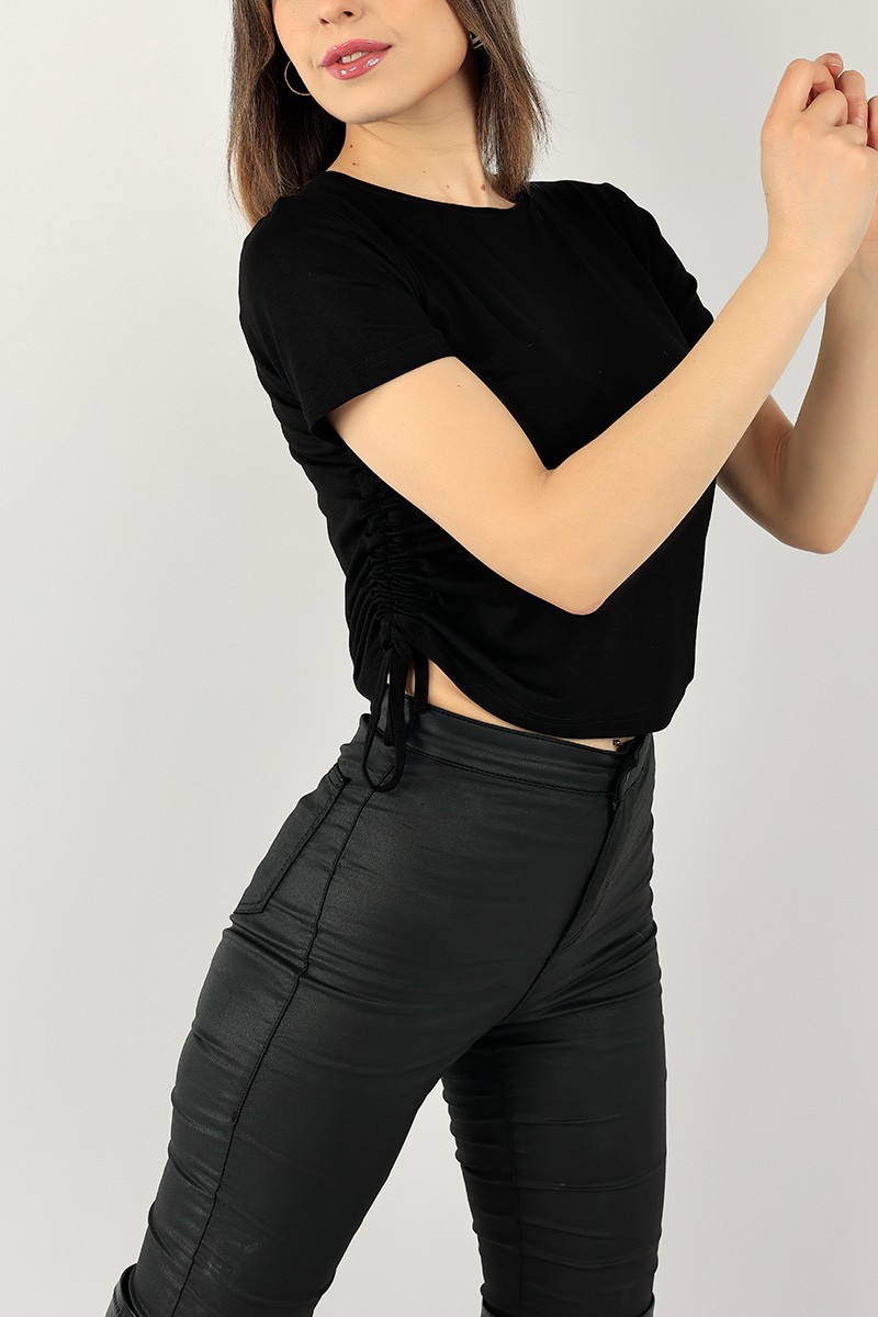 Siyah Bel Büzgülü Bluz 100574