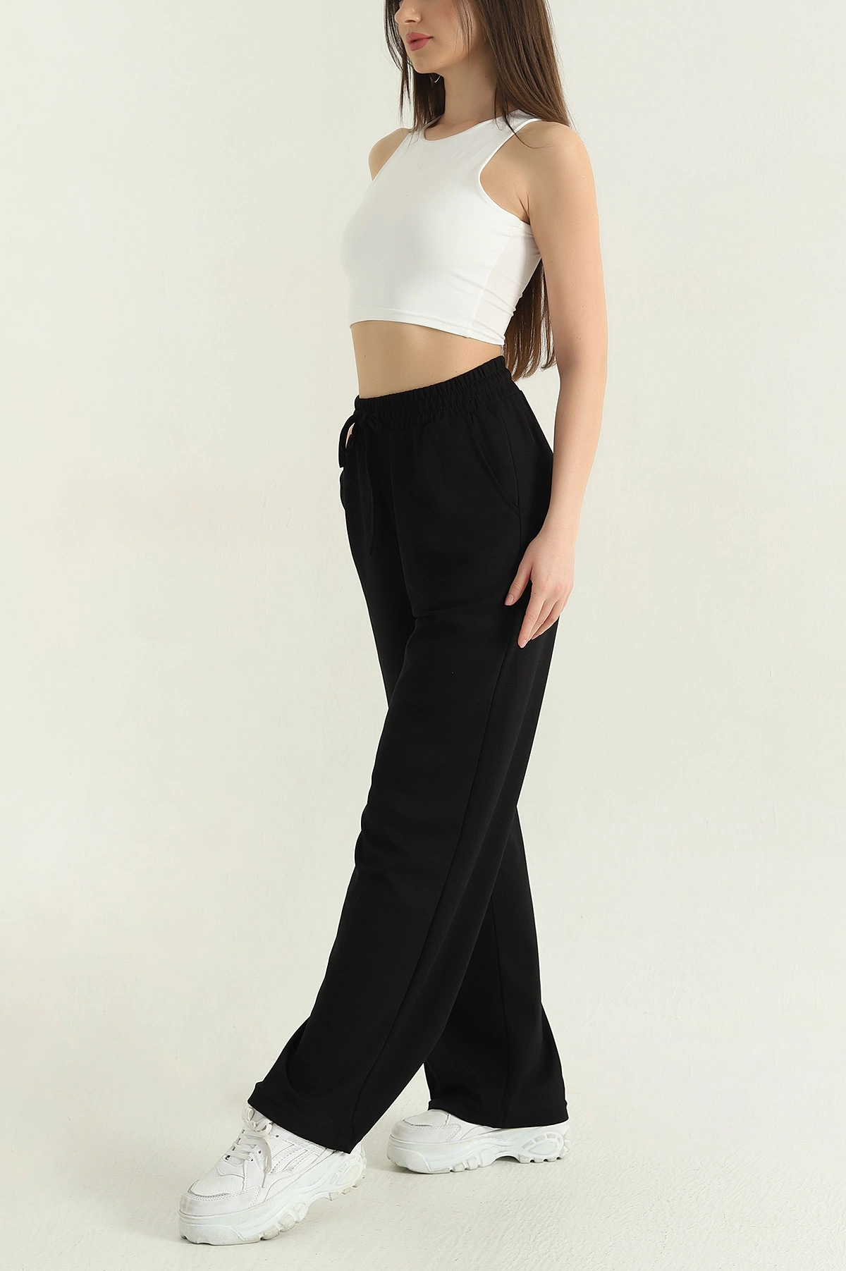 Siyah Bel Lastikli Cepli Modal Kadın Pantolon 357354
