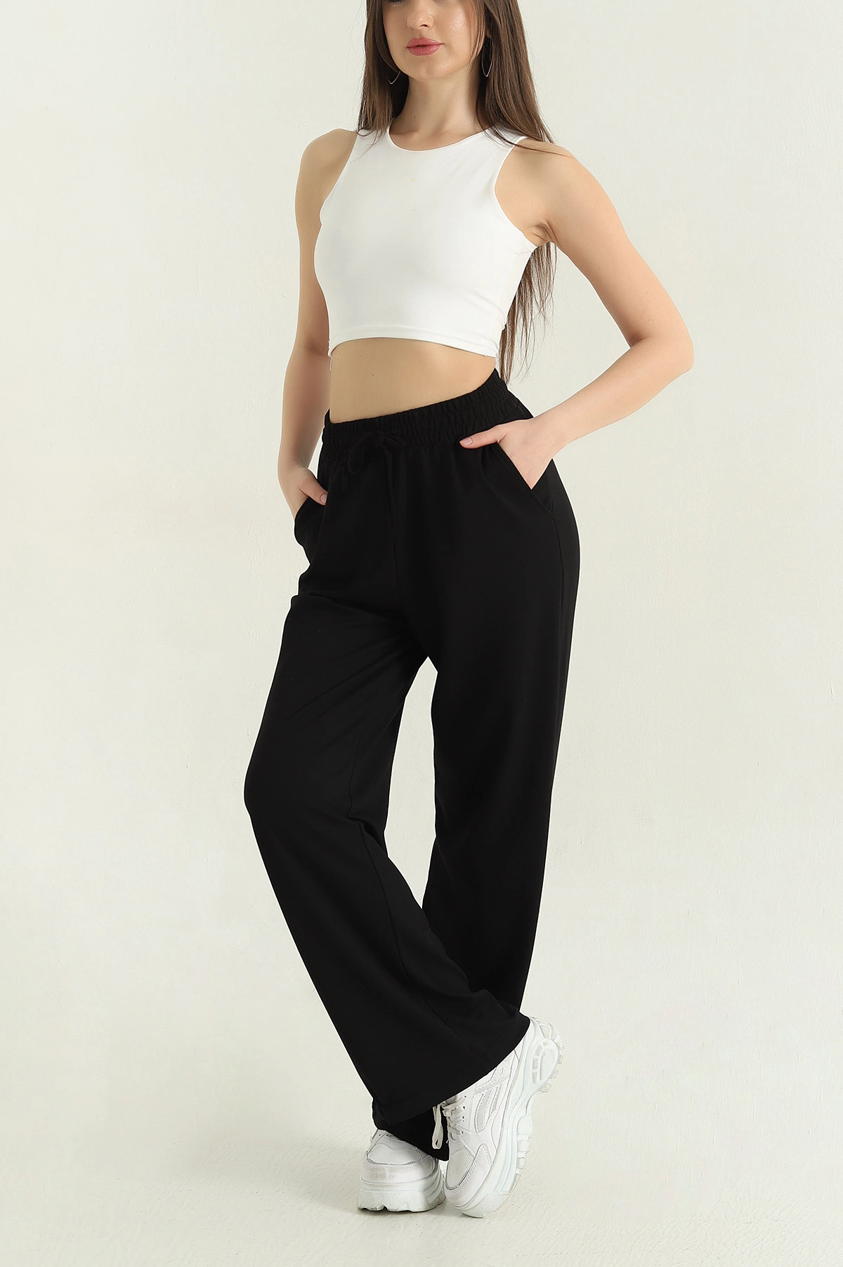 Siyah Bel Lastikli Cepli Modal Kadın Pantolon 357354