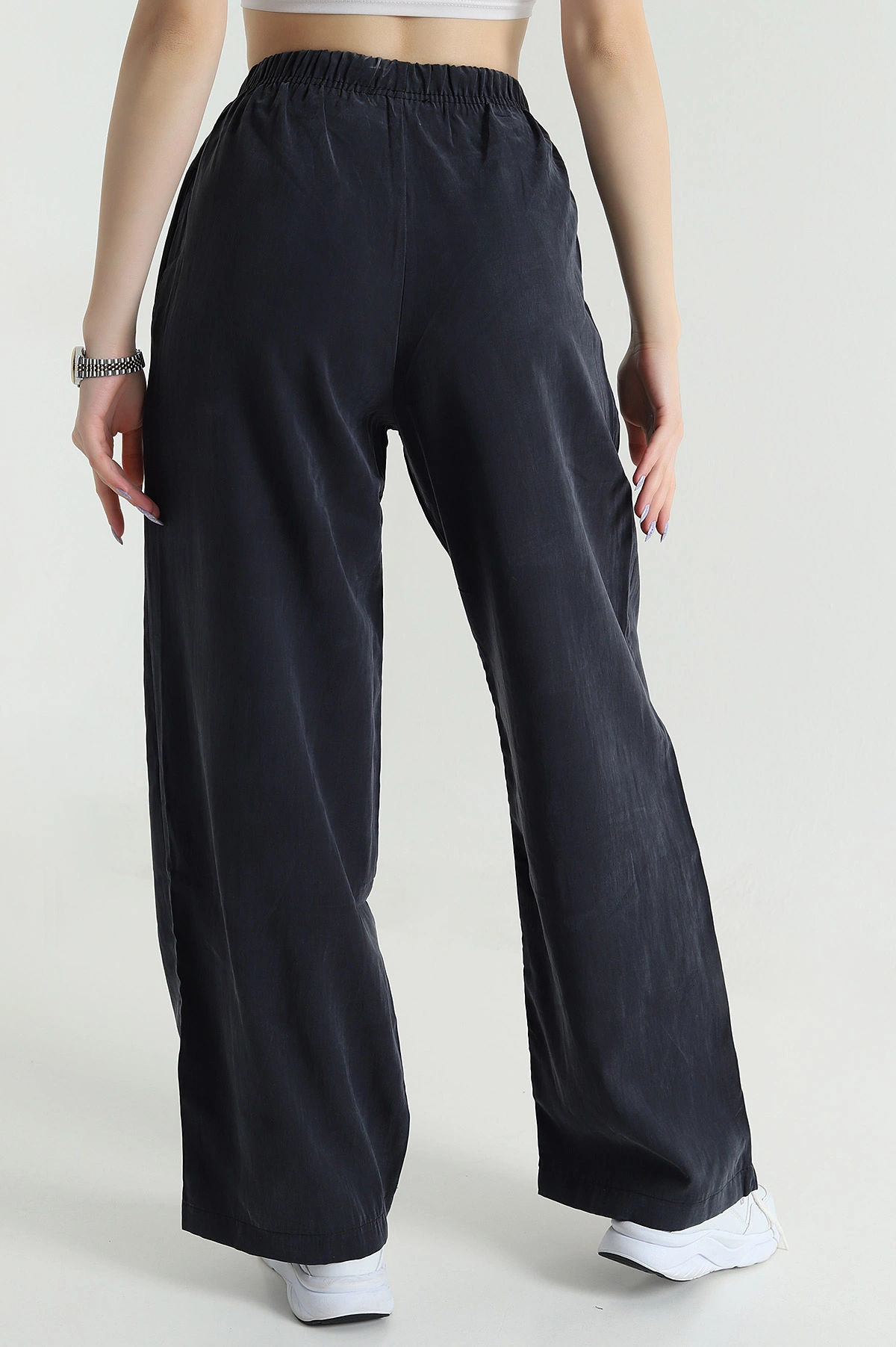 Siyah Bel Lastikli Cepli Tencel Kadın Pantolon 474853